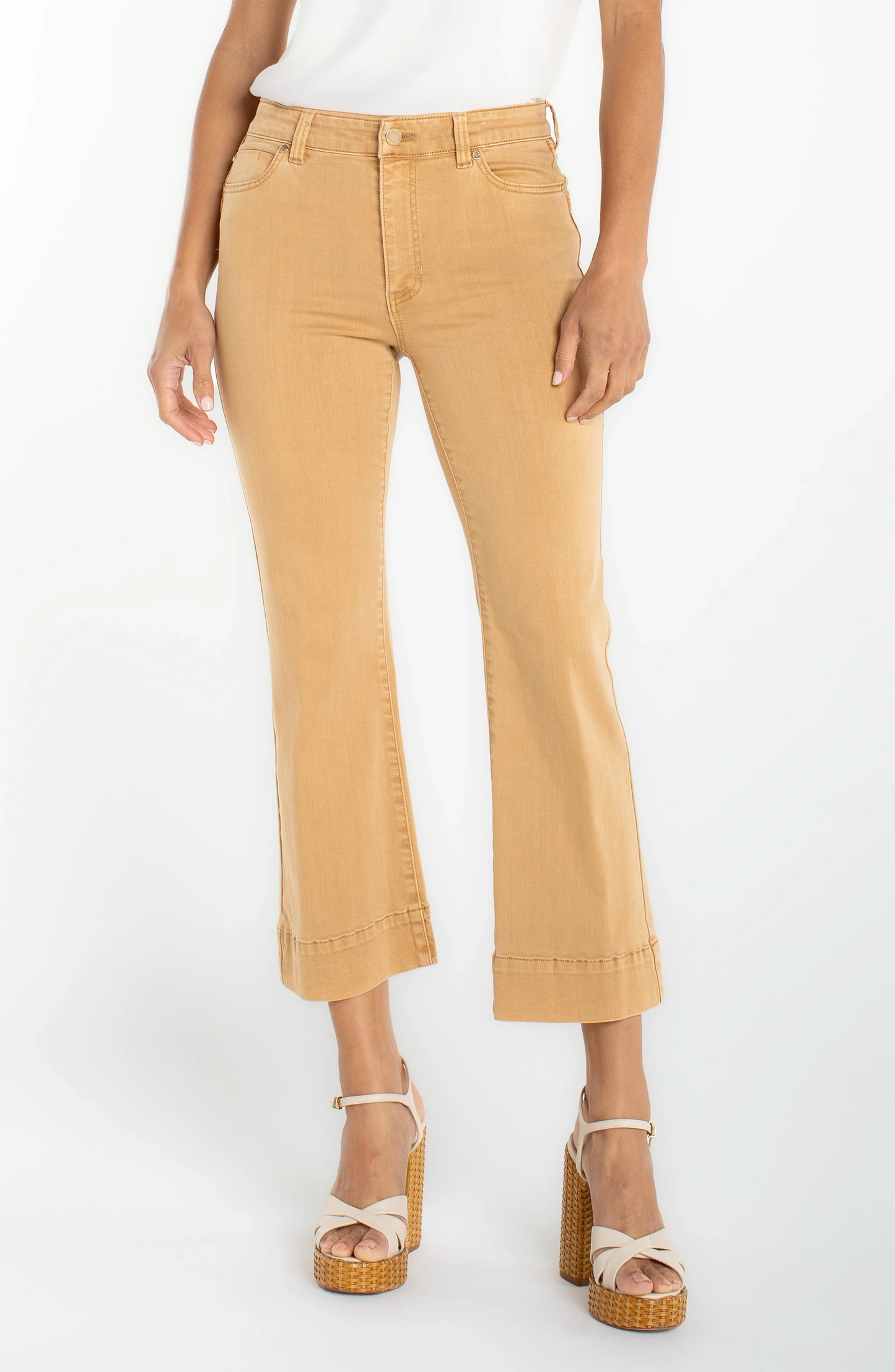 Hannah Cropped Flare Hugger Pants - Straw