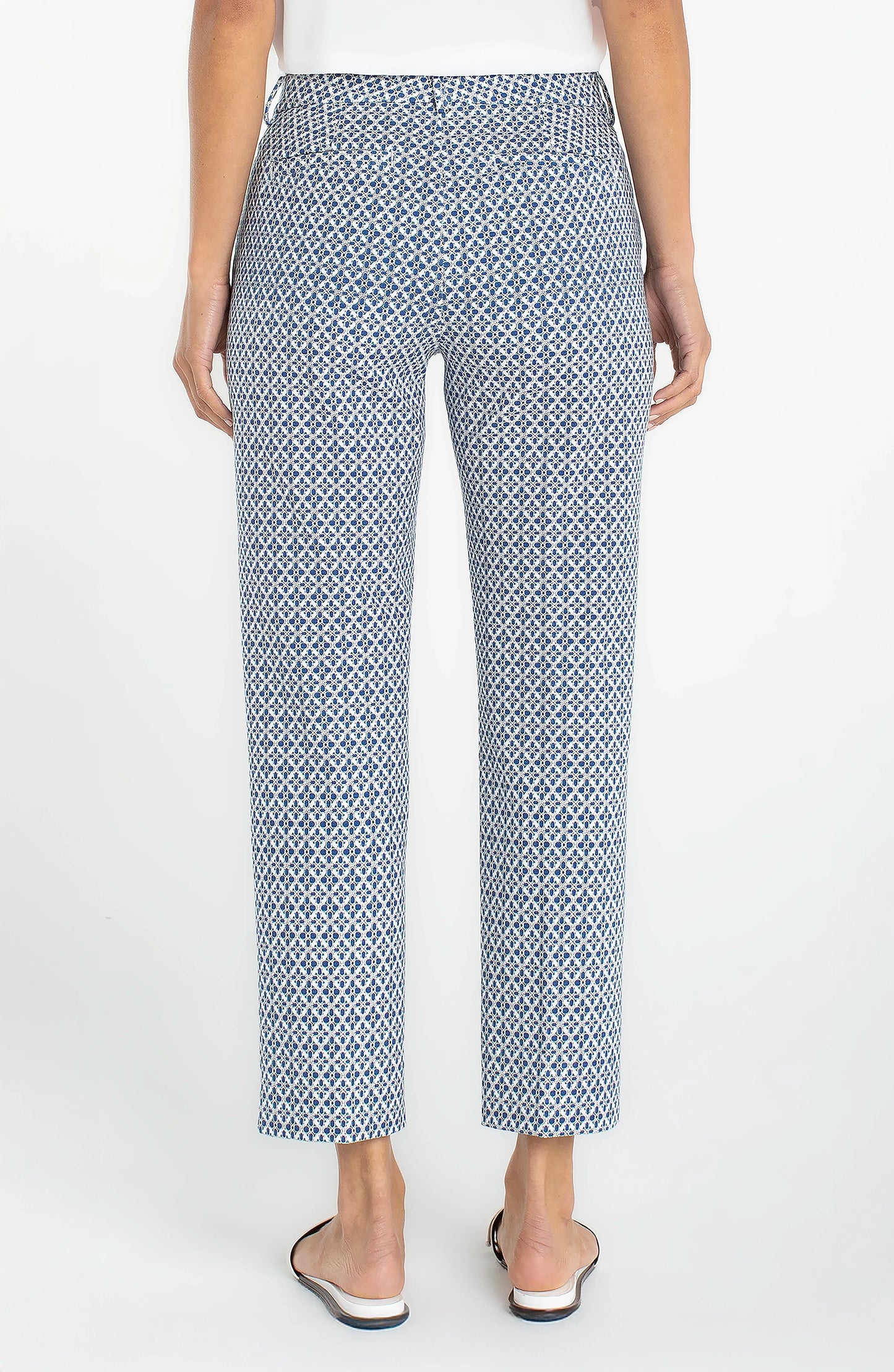 Kelsey Pants with Slits - Blue White Tile Print
