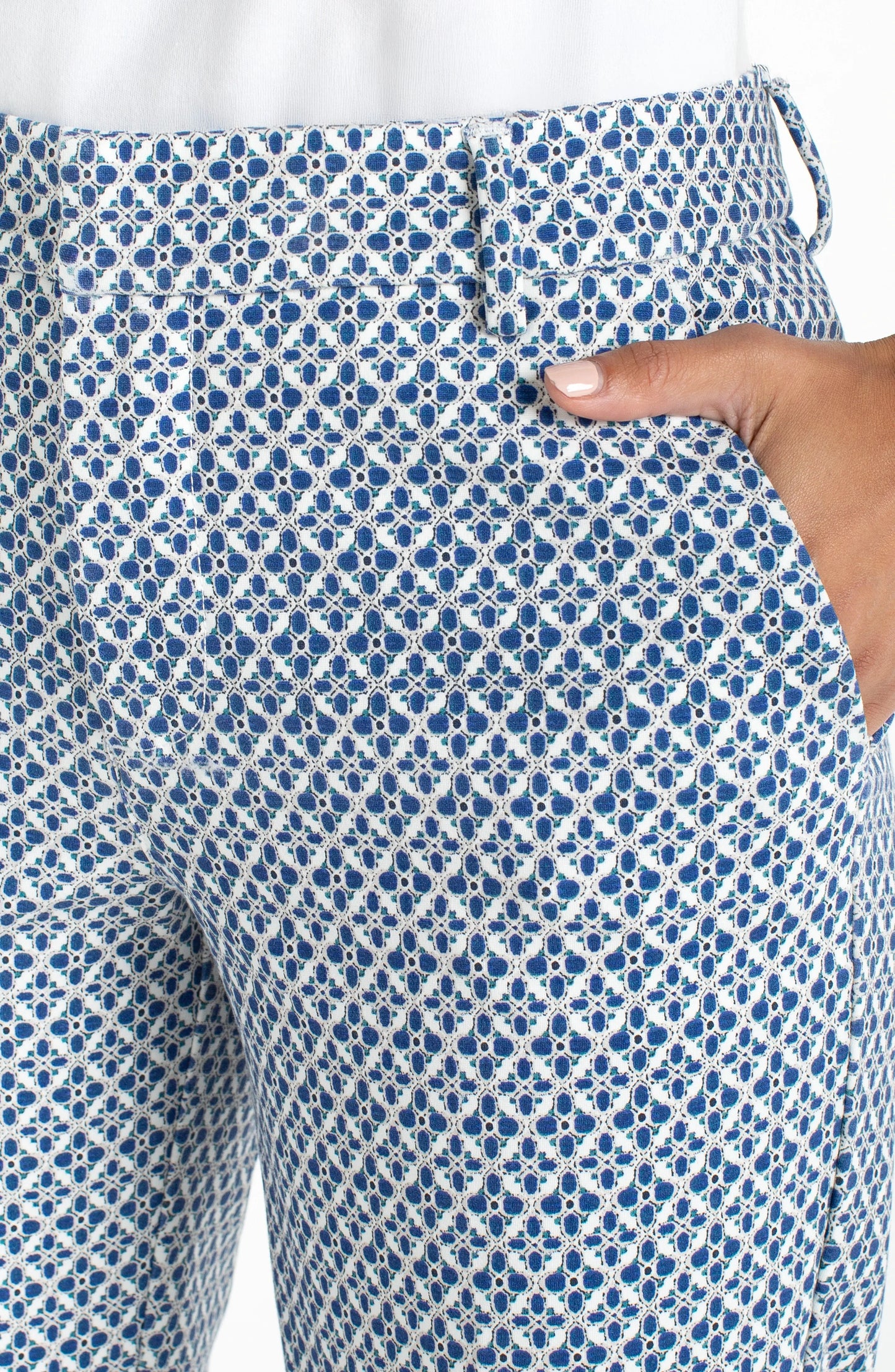 Kelsey Pants with Slits - Blue White Tile Print
