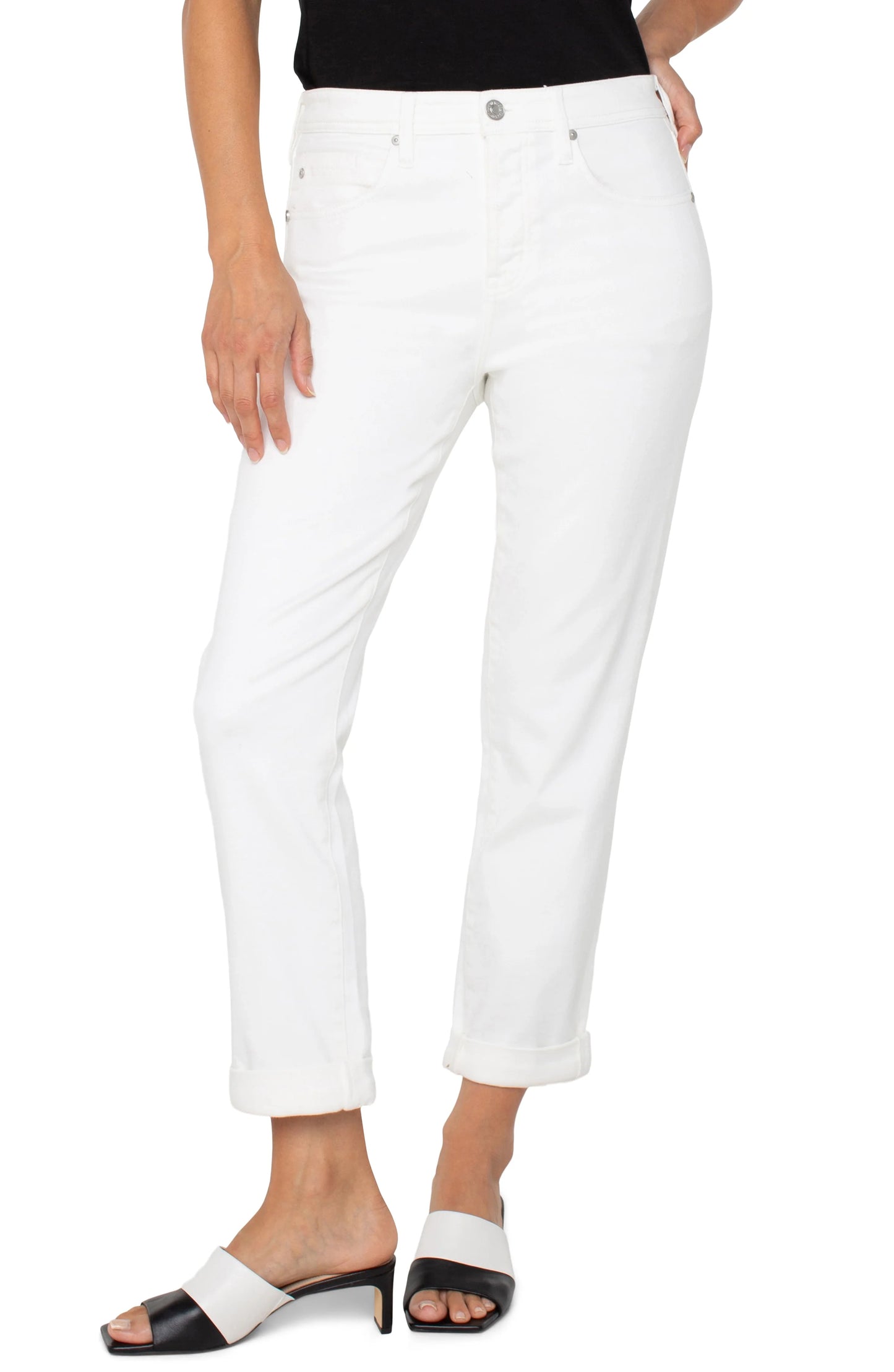 Keeper Boyfriend Pants with Rolled Cuff - Bright White