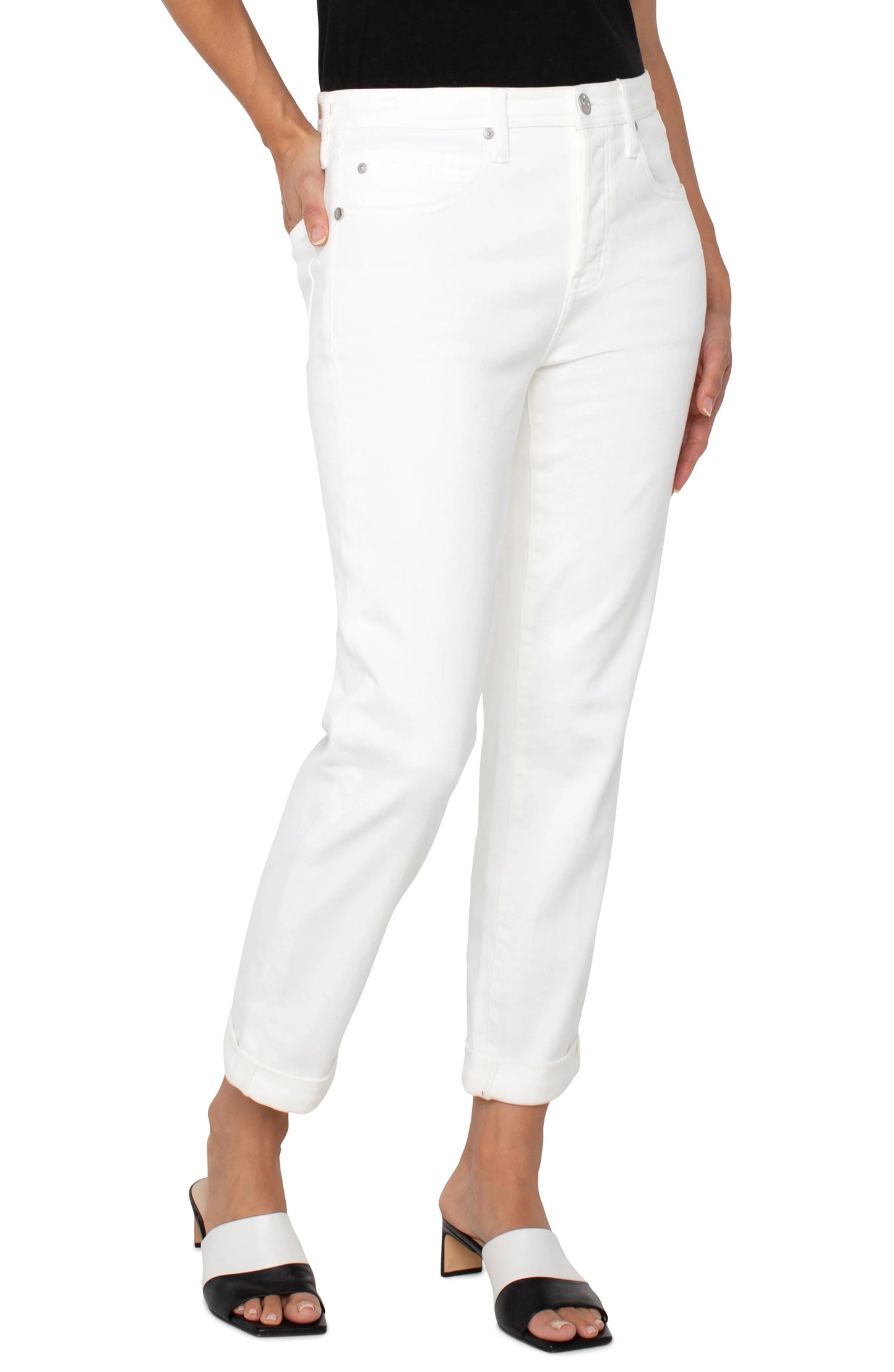 Keeper Boyfriend Pants with Rolled Cuff - Bright White