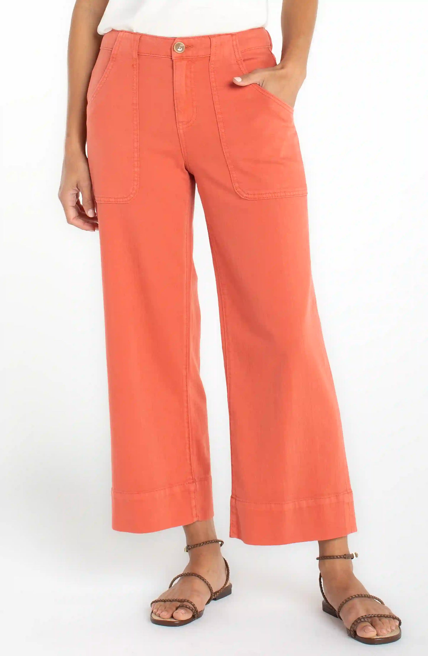 Stride Wide Leg Cropped Cargo Pants - Red Clay