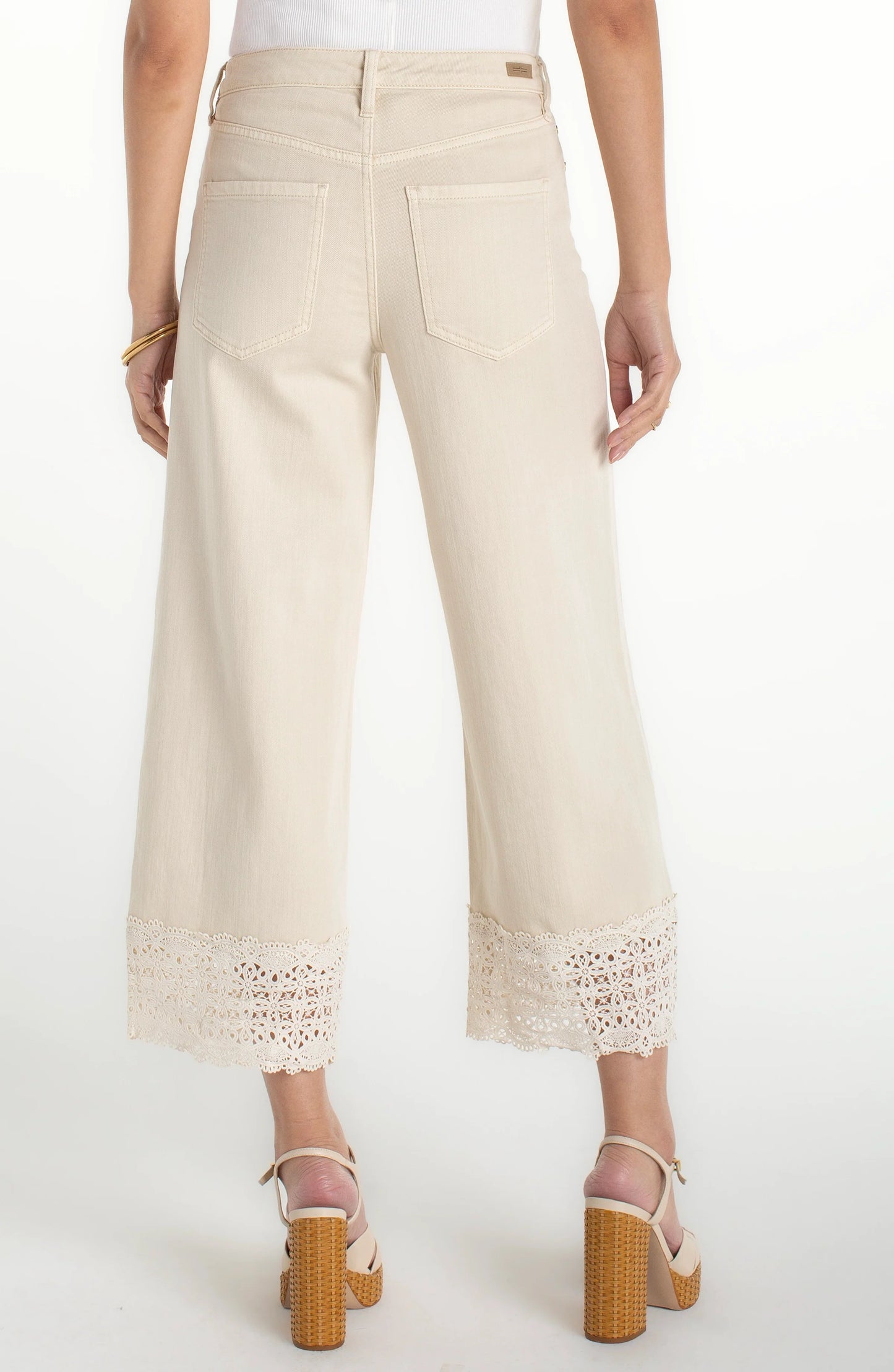 Stride Wide Leg Pants with Lace Trim - Ecru