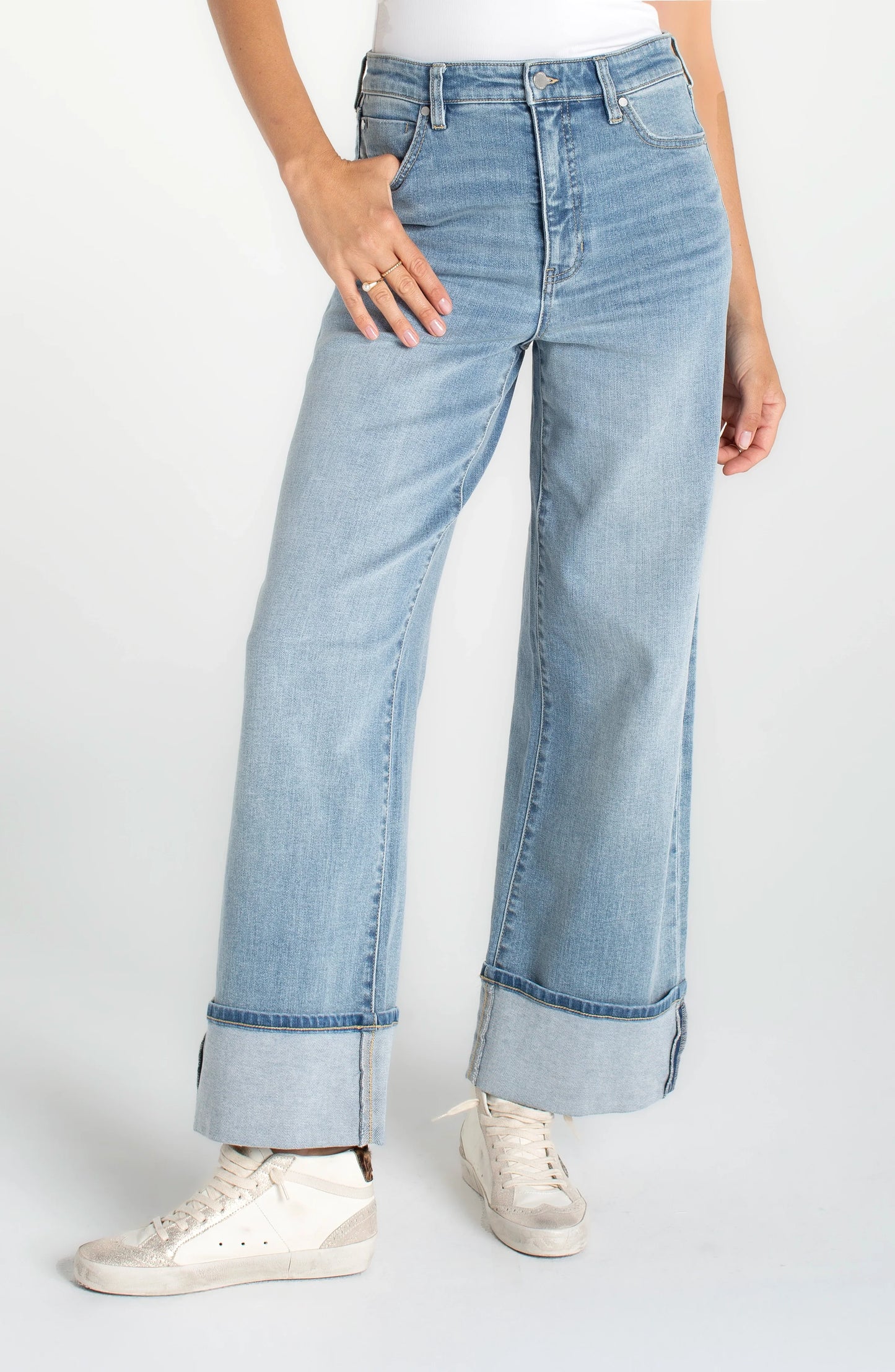 Morgan Wide Leg Jeans with Cuffs - Rincon Beach