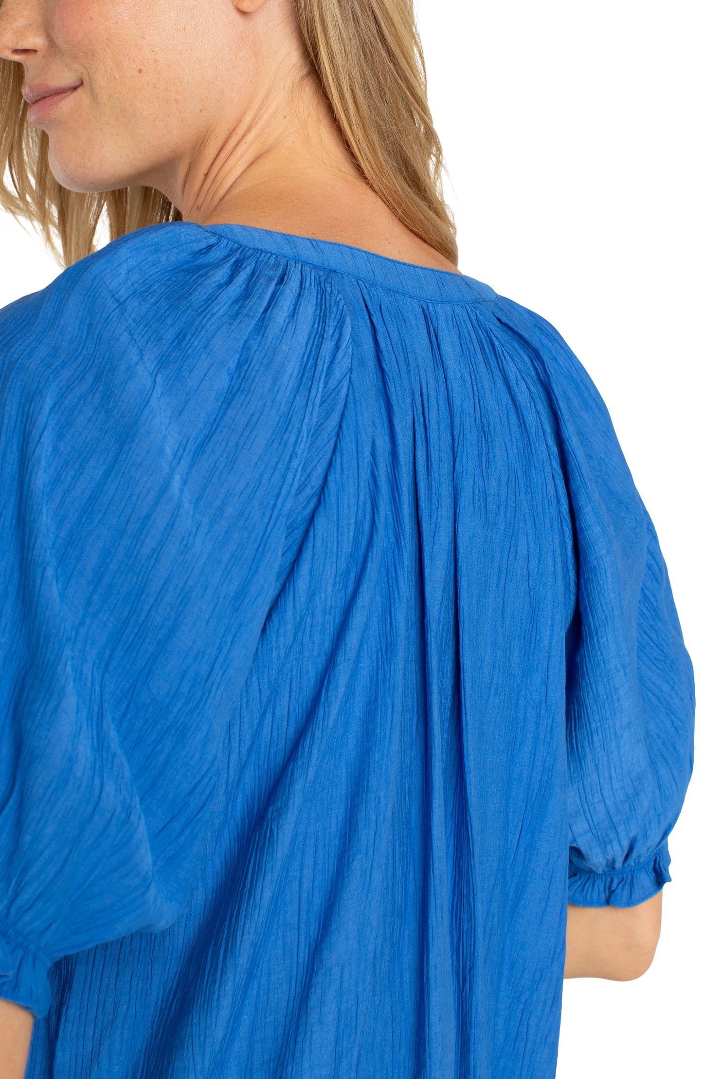 Short Sleeve Top with Placket Front - Cobalt