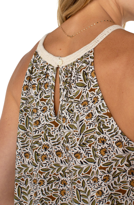 Halter Top with Crochet Detail - Olive Leaf