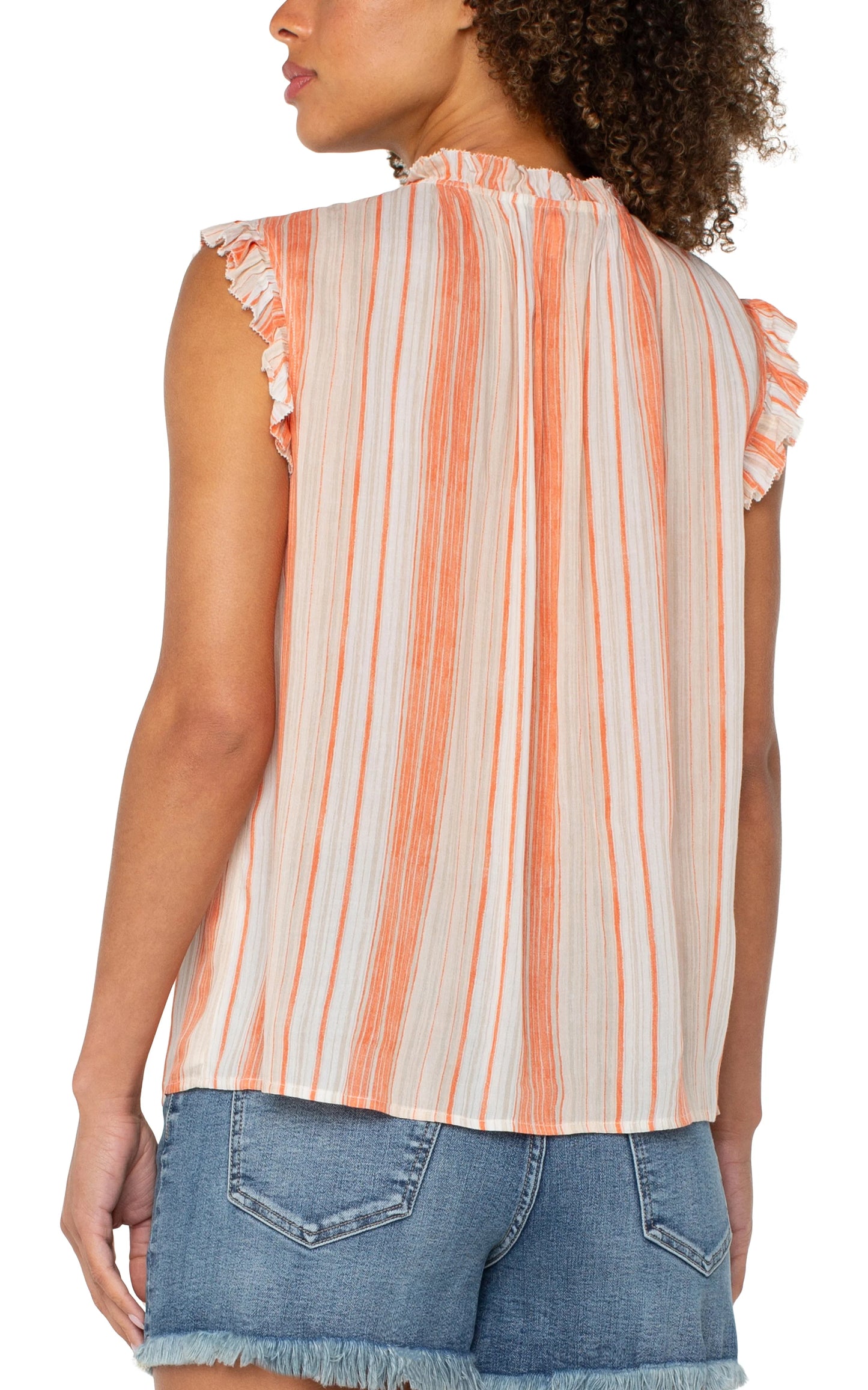 Flutter Sleeve Top with Ties - Orange Stripe