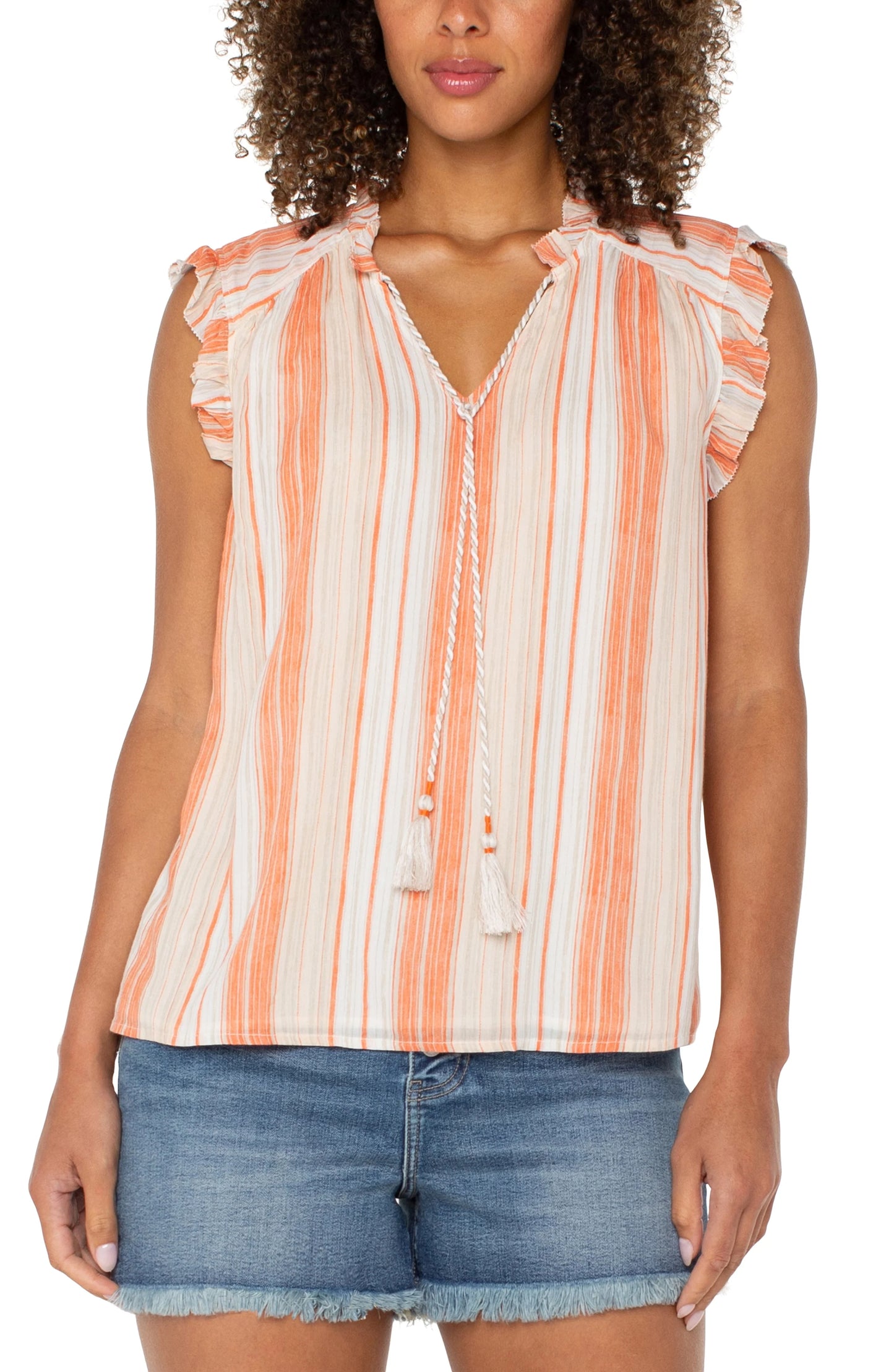 Flutter Sleeve Top with Ties - Orange Stripe