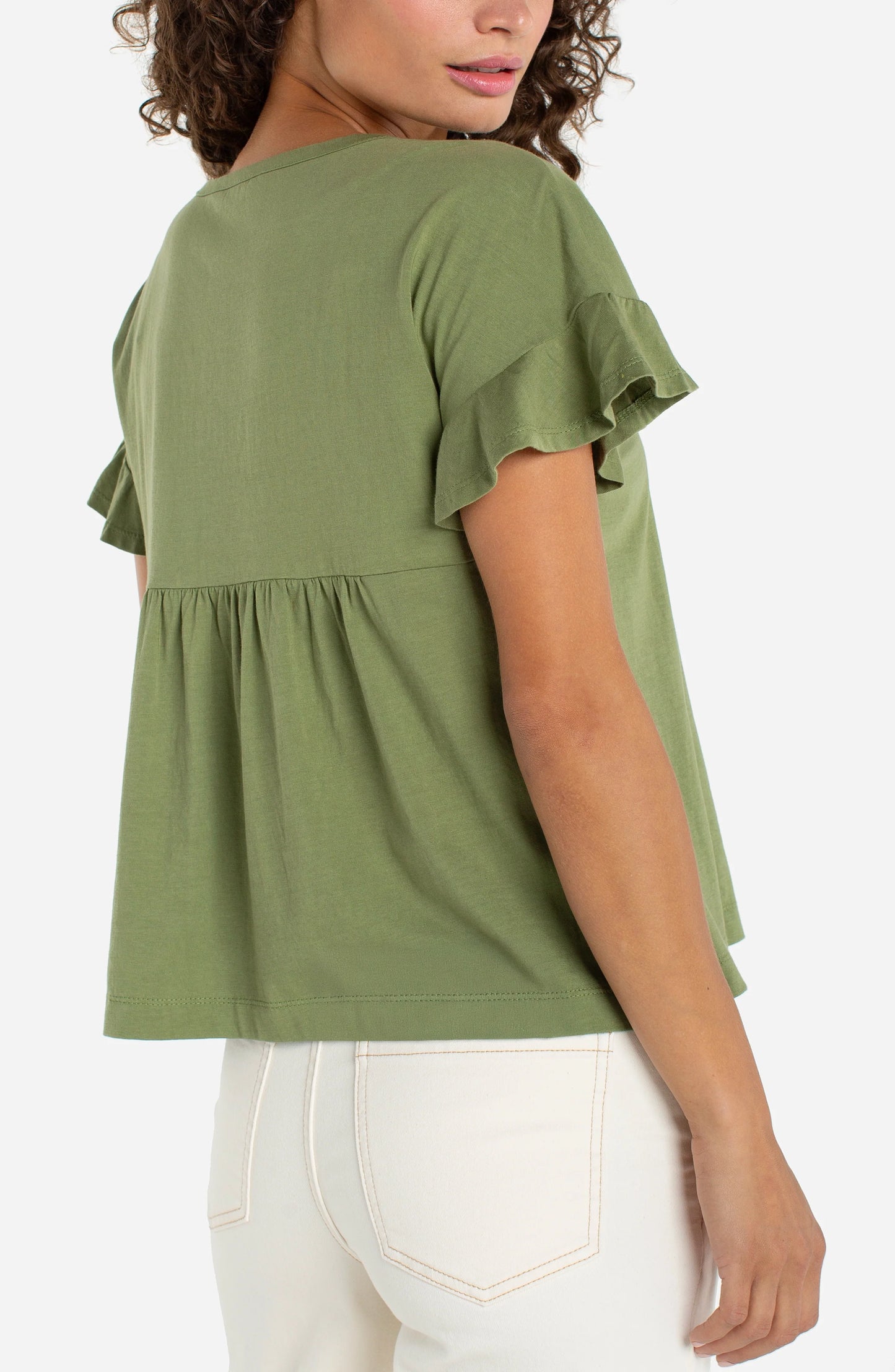 Flutter Sleeve Knit Embroidered Top - Juniper Green
