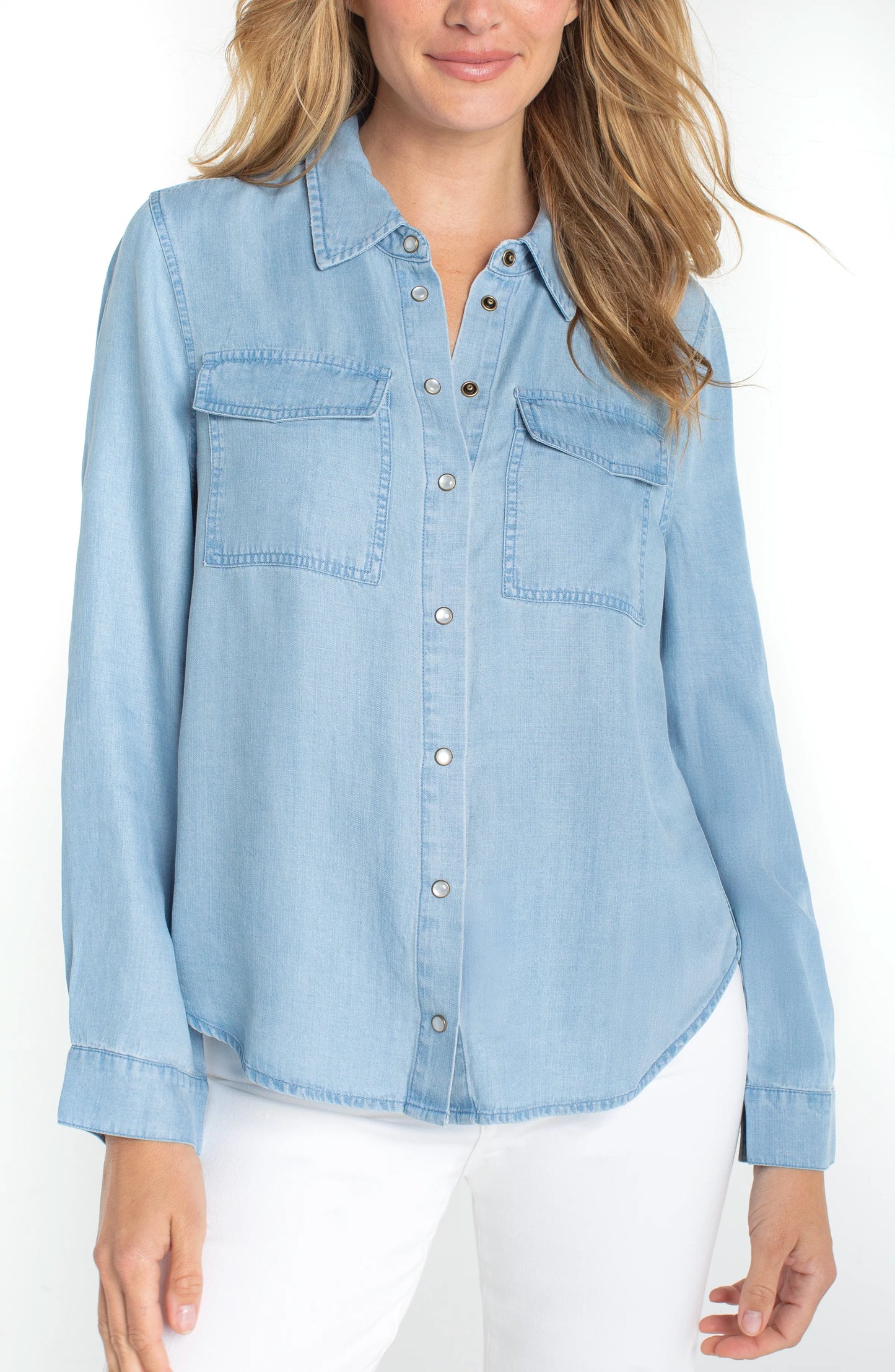 Button Front Top with Pockets - Malibu Light