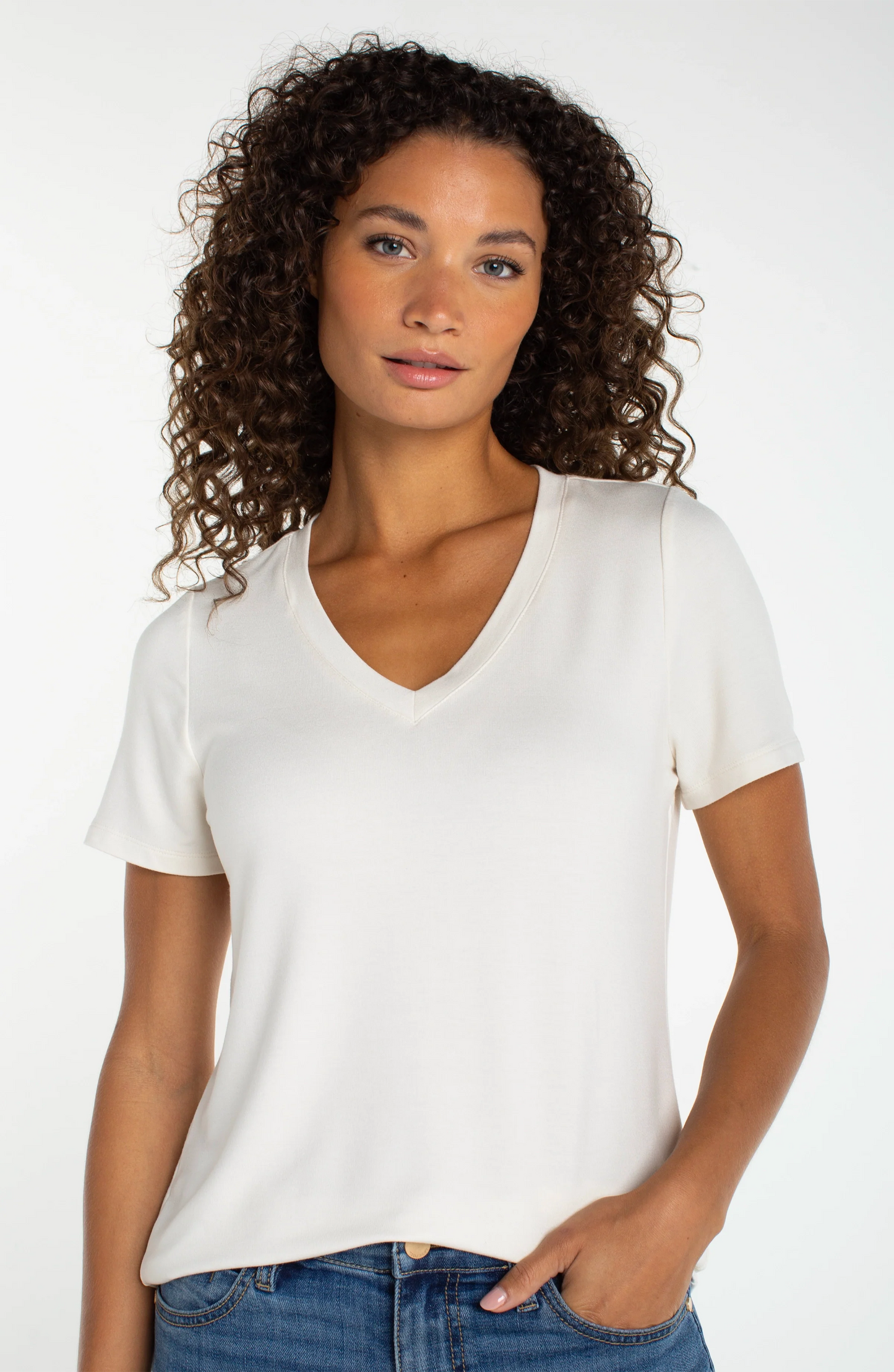 Short Sleeved V-Neck Tee - French Cream