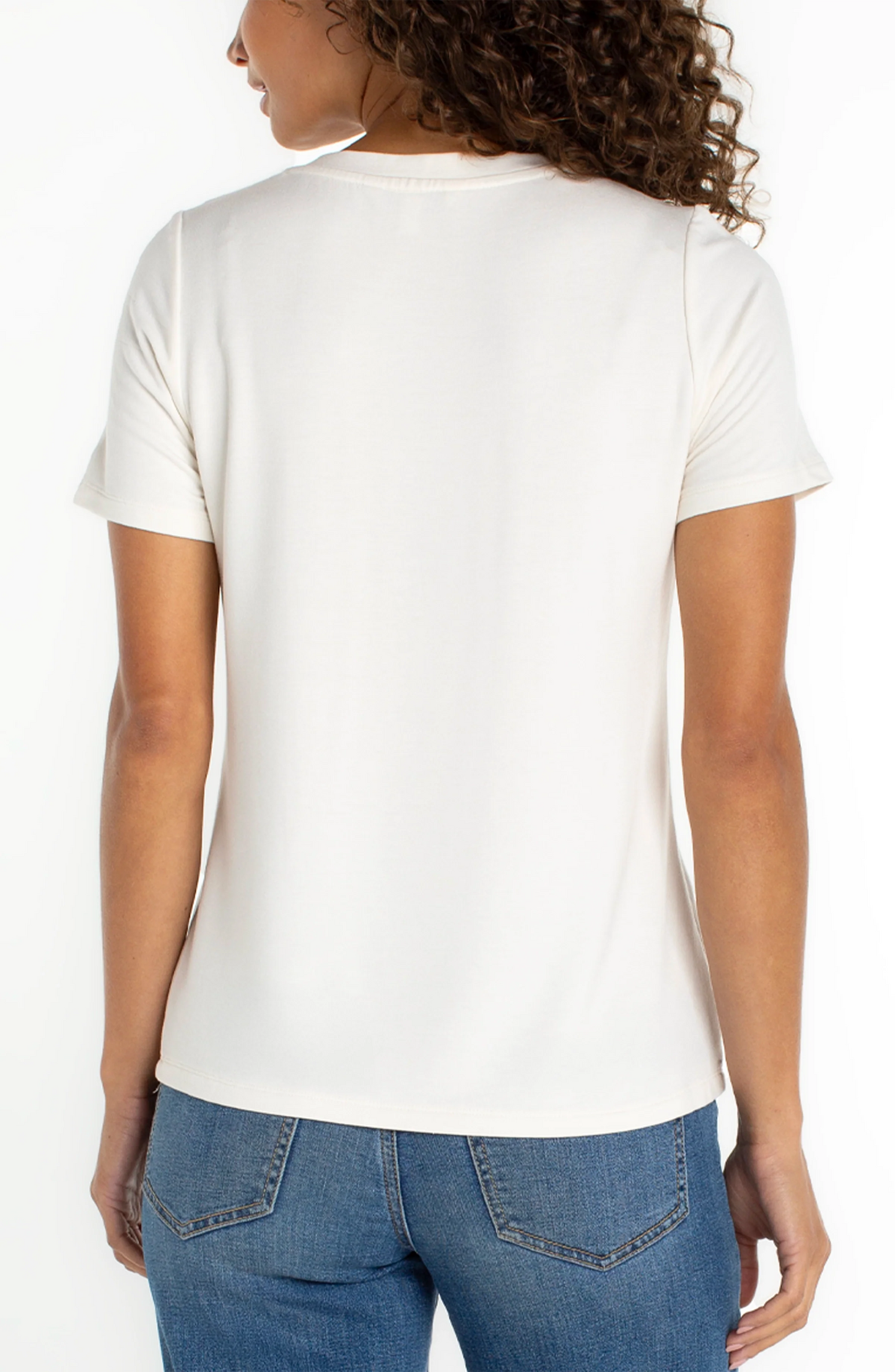 Short Sleeved V-Neck Tee - French Cream