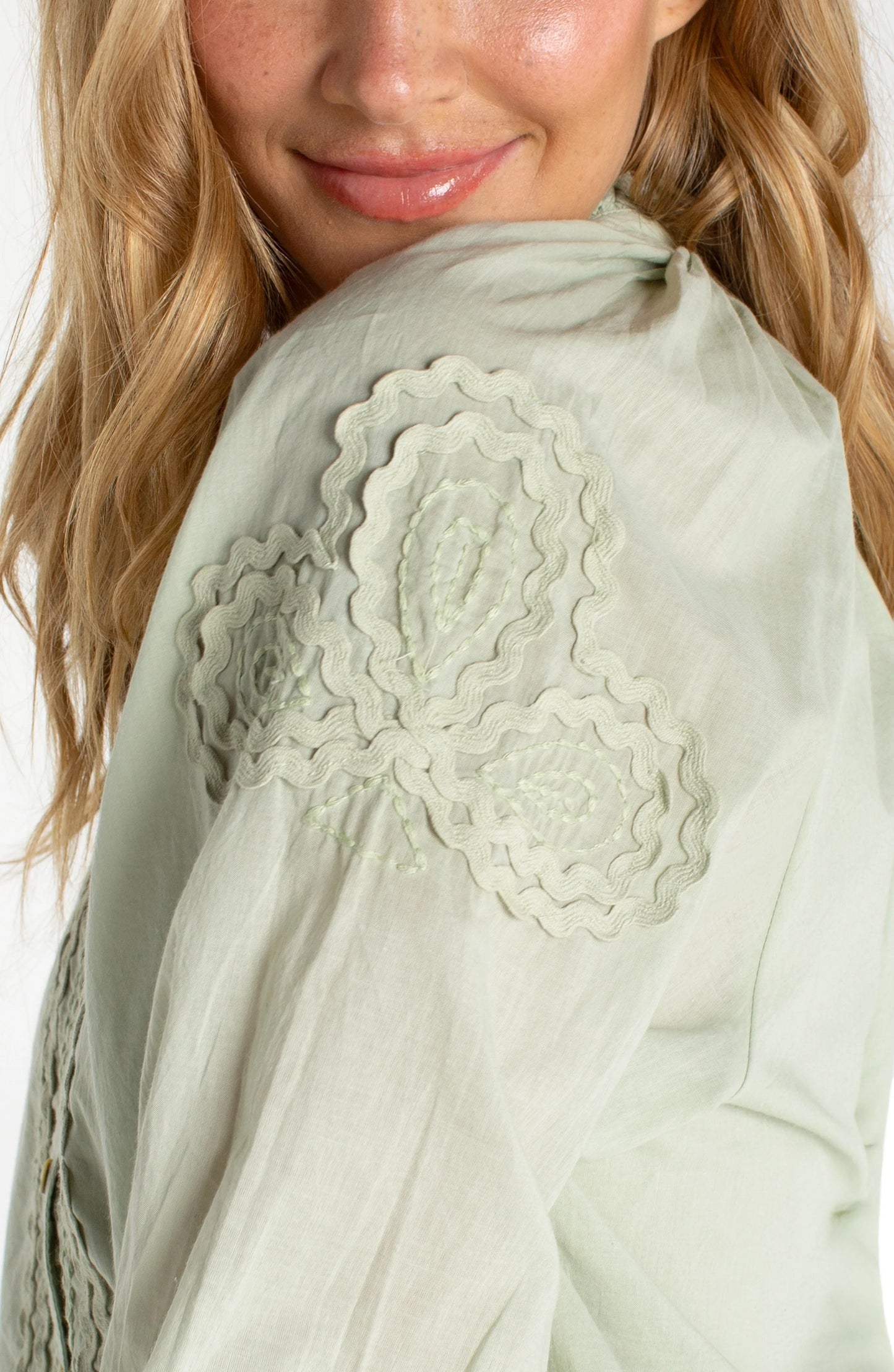 Button Front Top with 3/4 Sleeves - Matcha