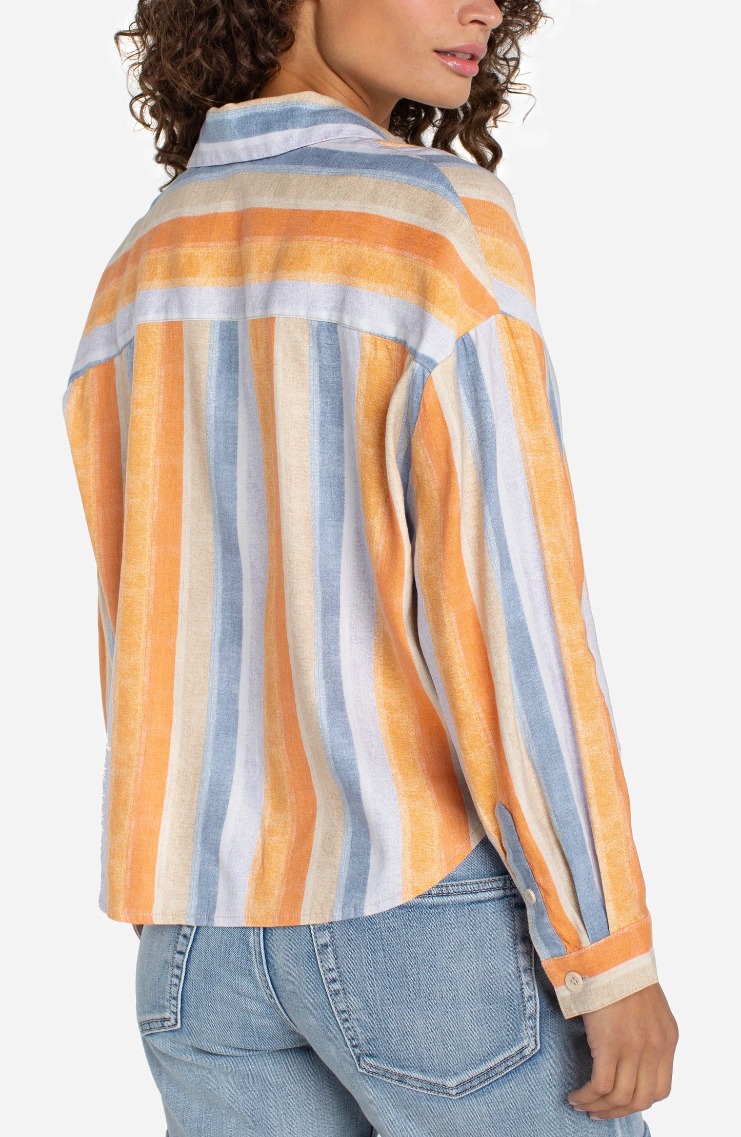 Long Sleeve Relaxed Button Front Top - Multi Stripe