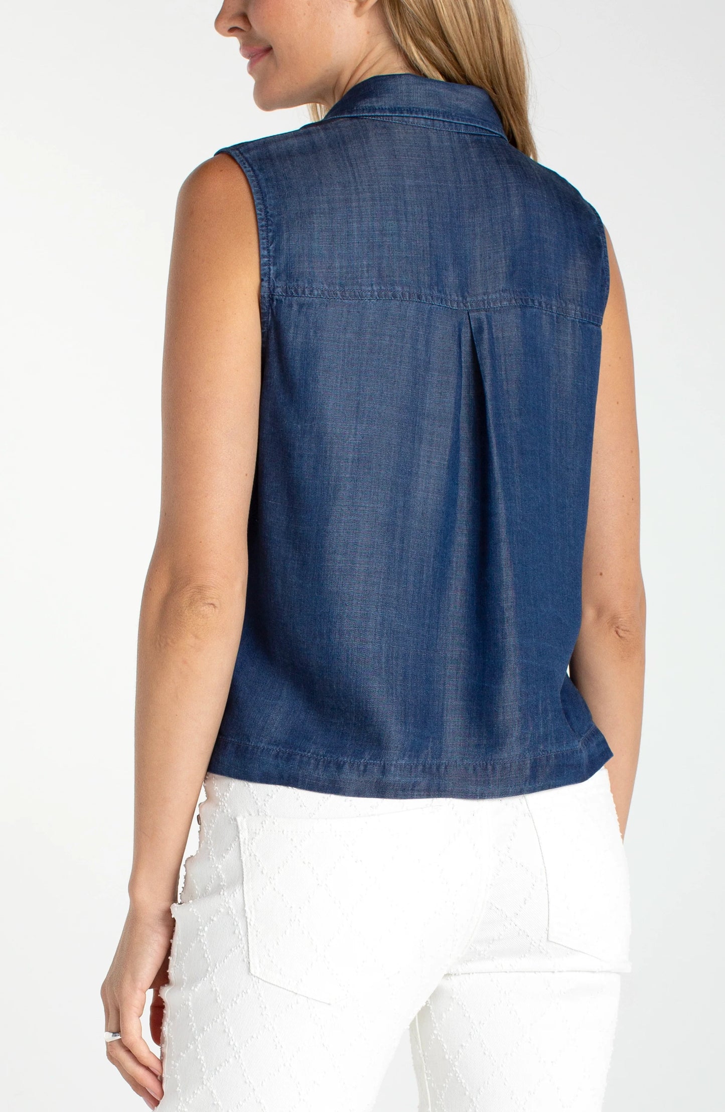 Sleeveless Button Front Top with Pockets - Serene Dark
