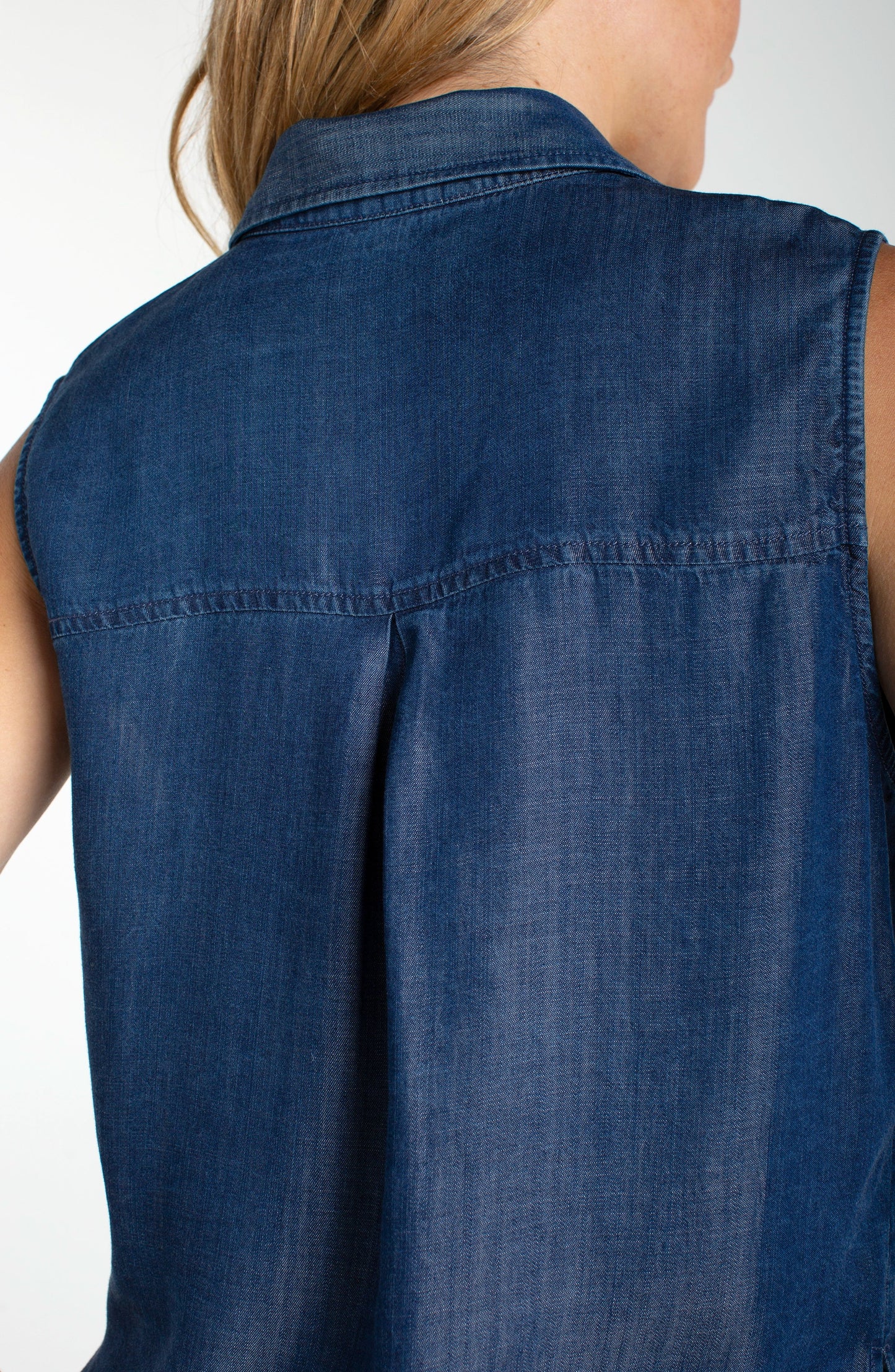 Sleeveless Button Front Top with Pockets - Serene Dark