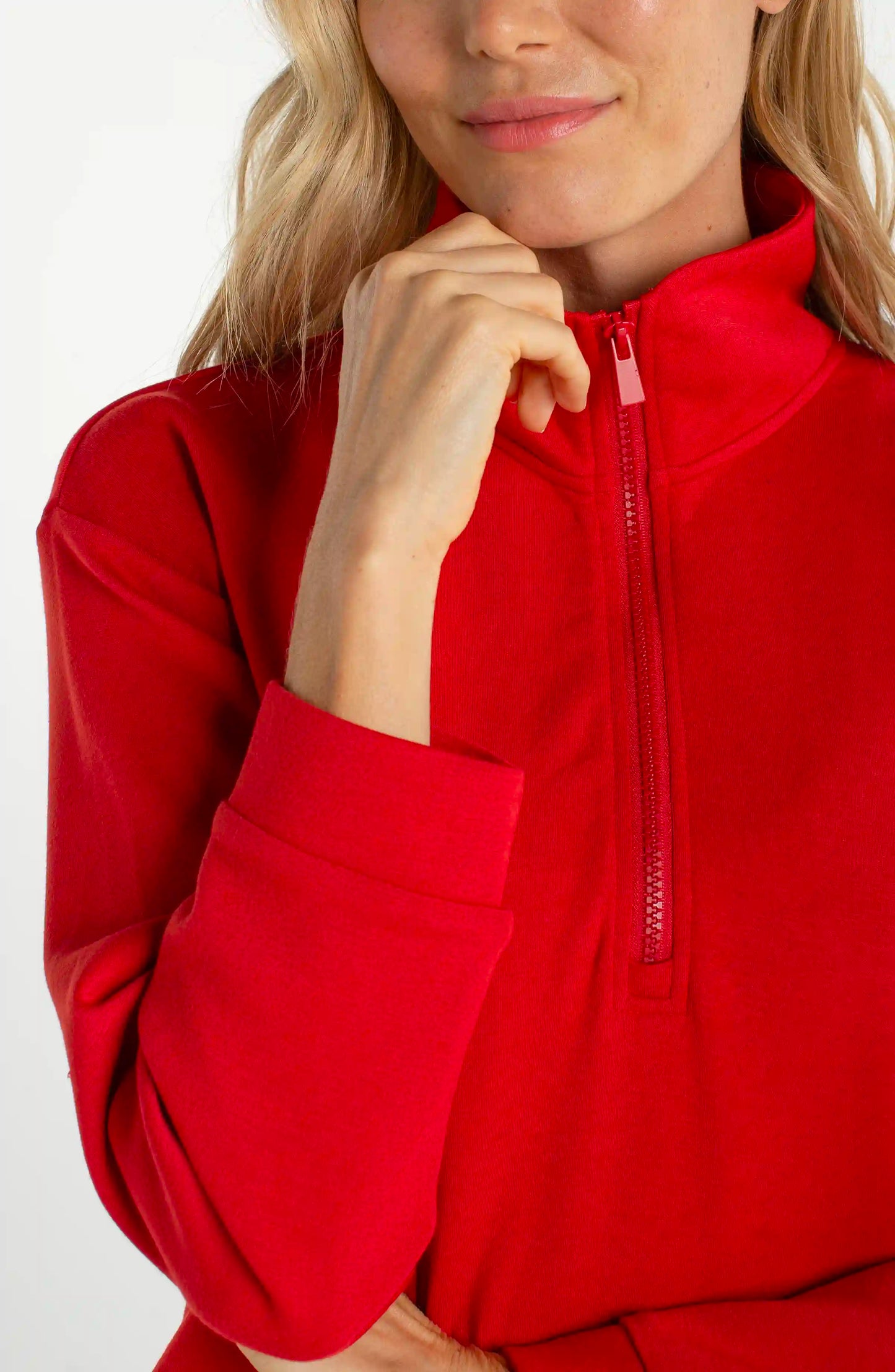 Half Zip Popover Top - Fire Brick