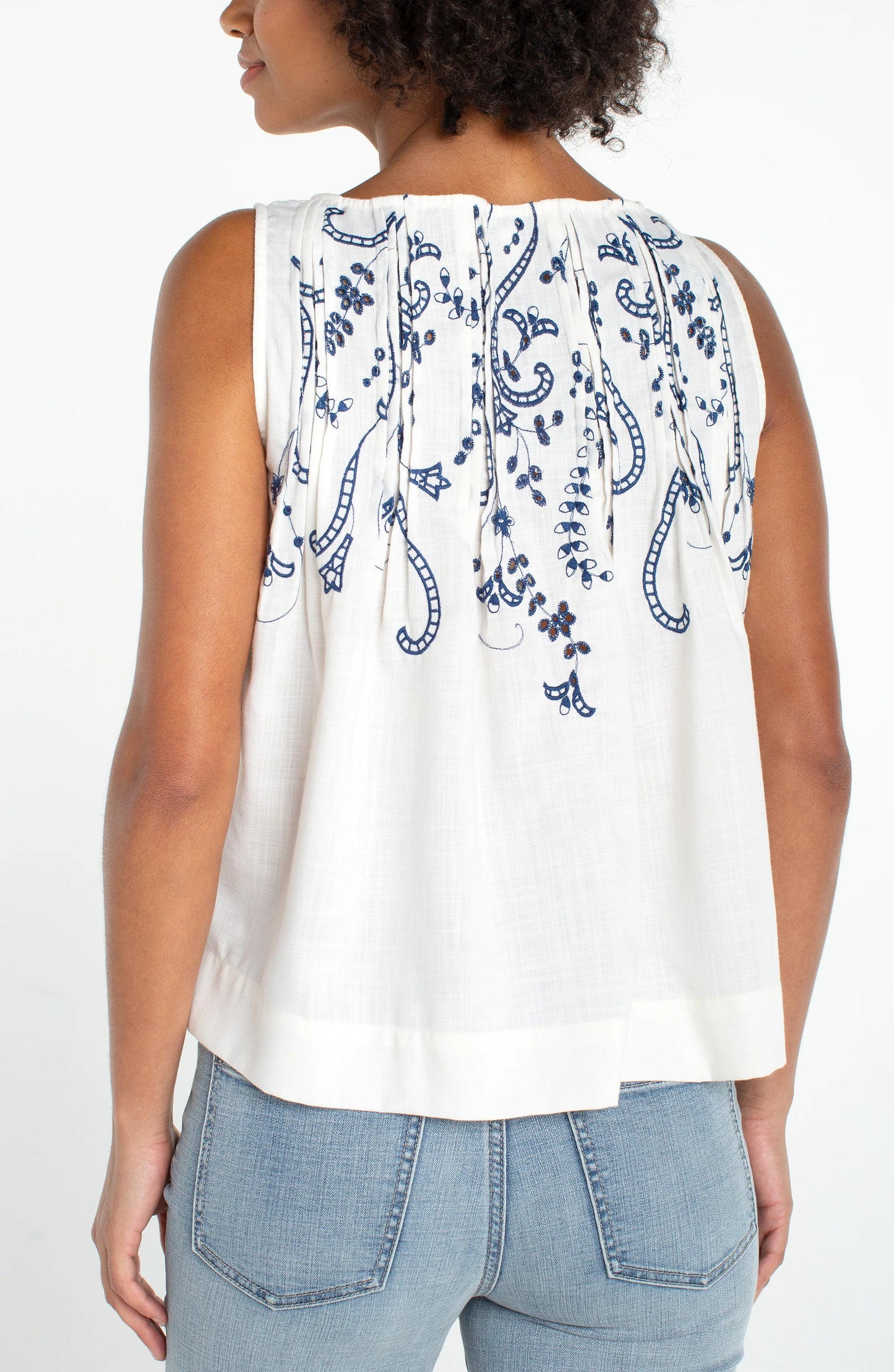 Sleeveless Boat Neck Top with Pintucks - Cream
