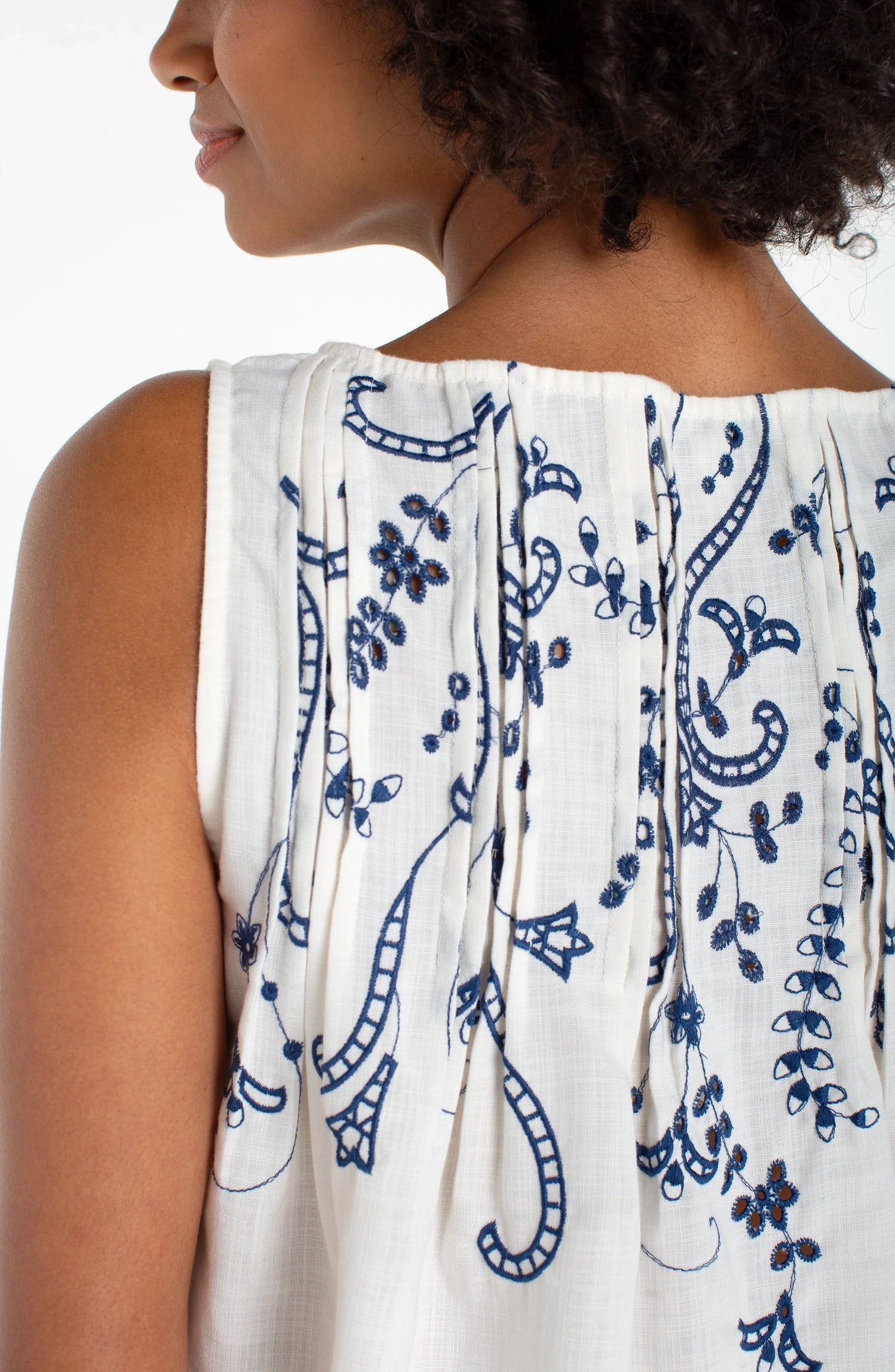 Sleeveless Boat Neck Top with Pintucks - Cream