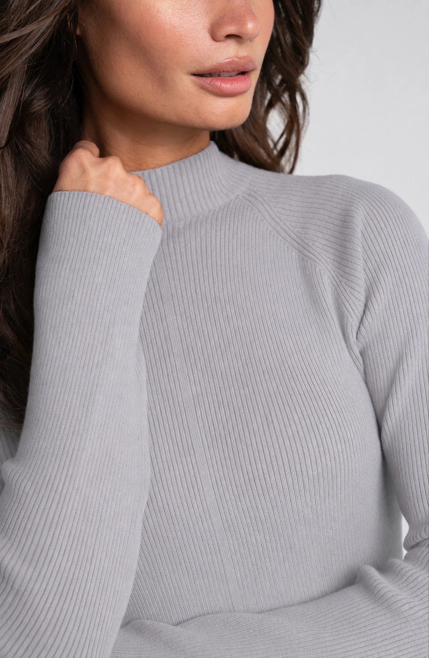T-neck Sweater - Light Heather Grey