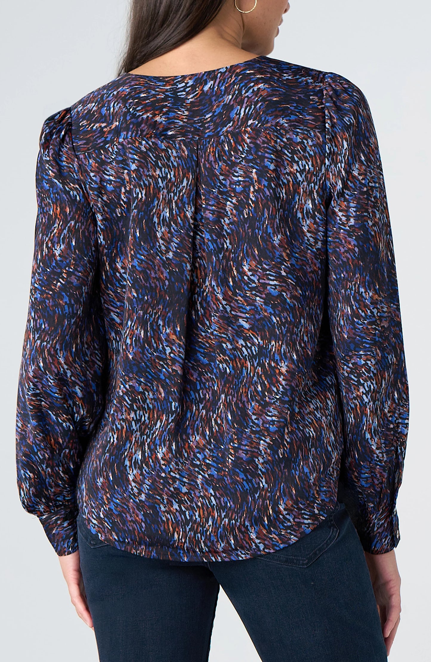 Long Sleeve Top NeckTie - Blue/Brn