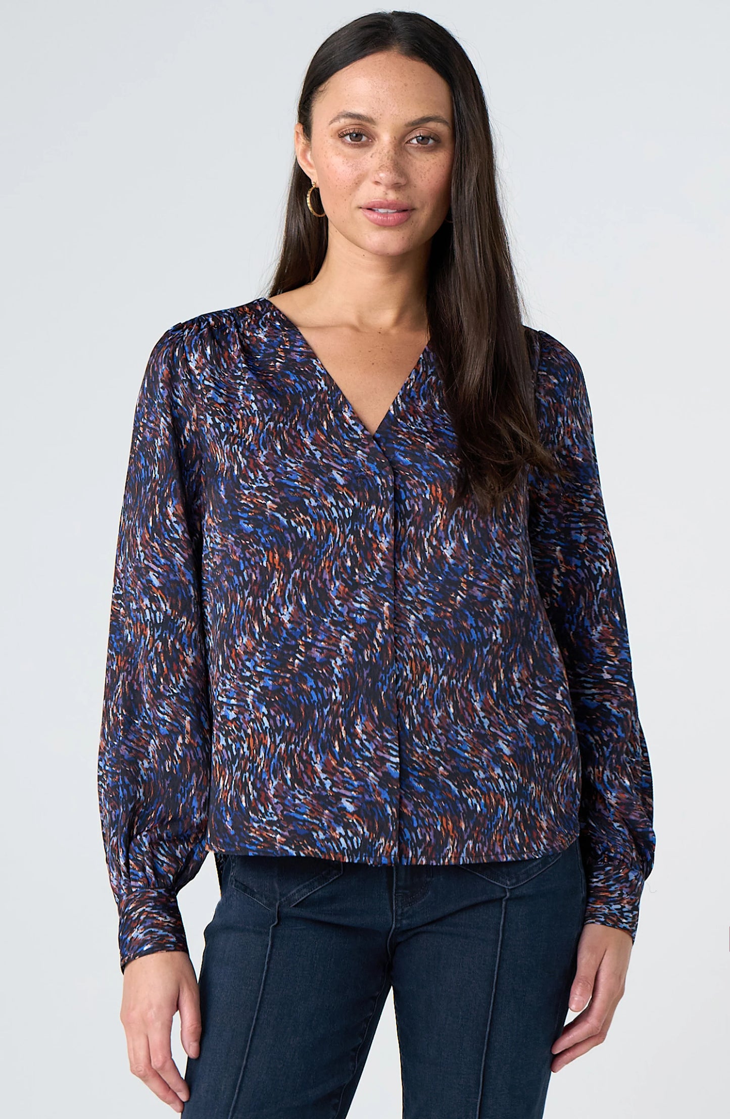 Long Sleeve Top NeckTie - Blue/Brn