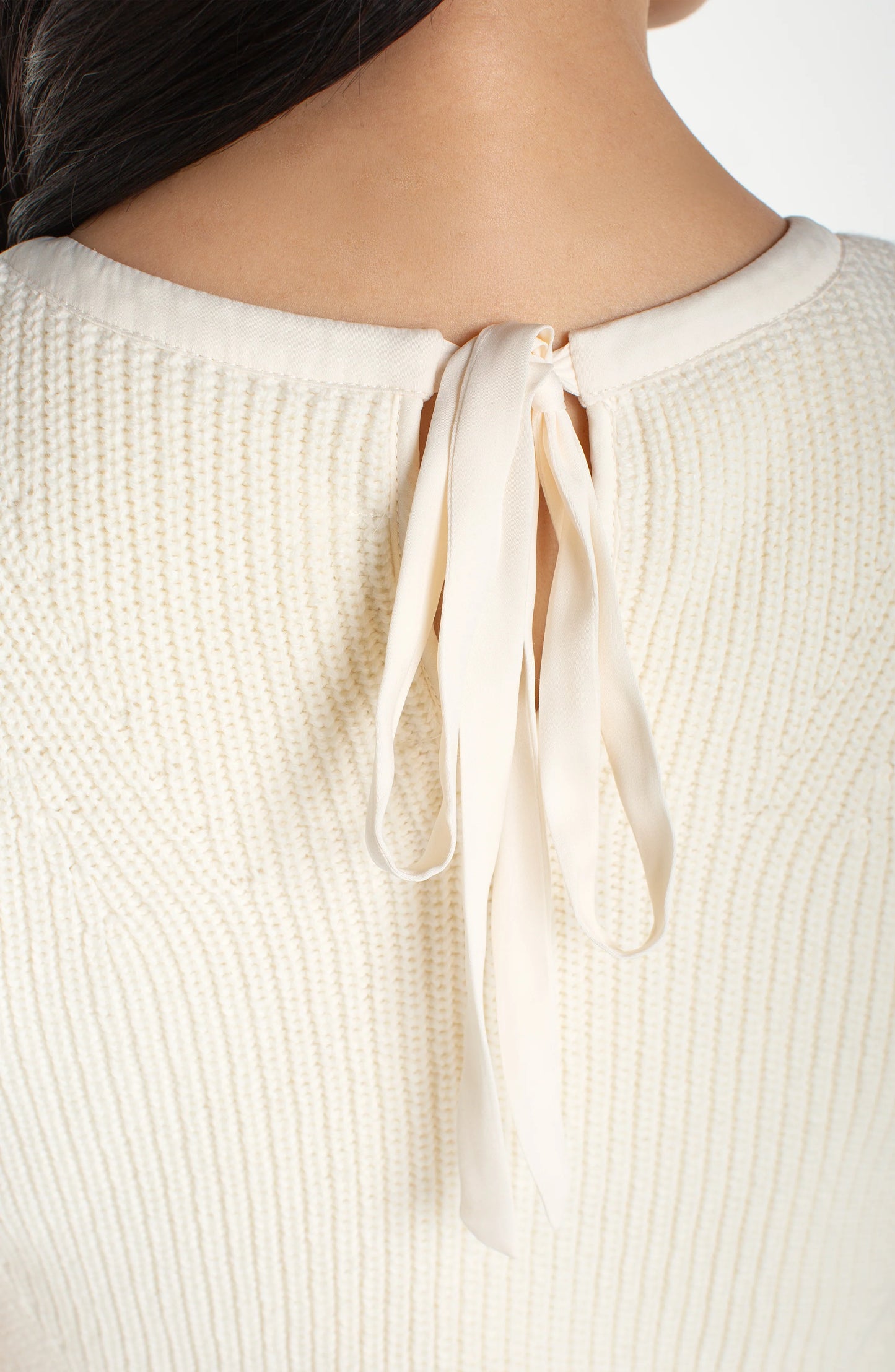 Sleeveless Woven Dress with Knit Bodice - Cream