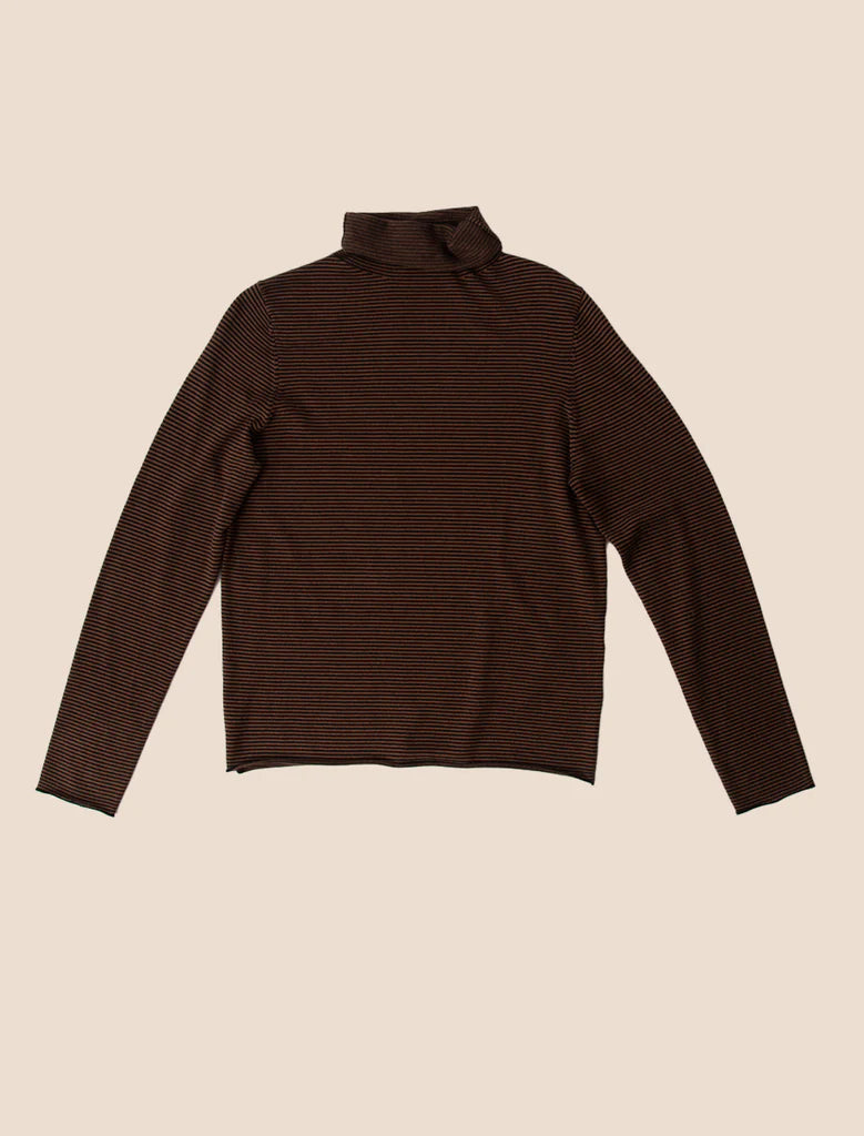 Two-Toned Turtleneck Sweater with Rolled Hem - Black/Taupe