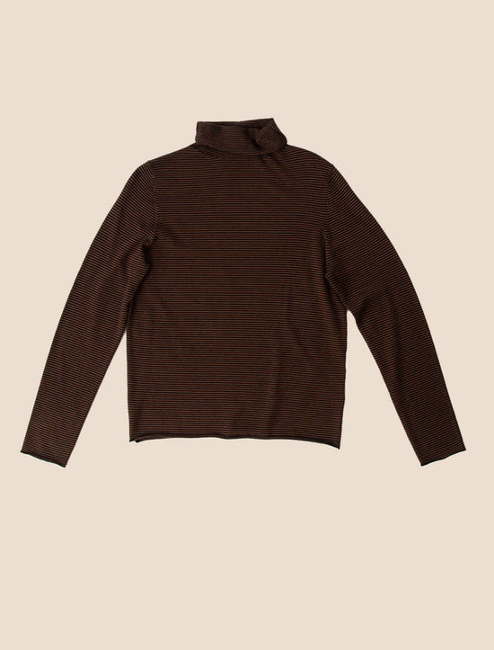 Two-Toned Turtleneck Sweater with Rolled Hem - Black/Taupe