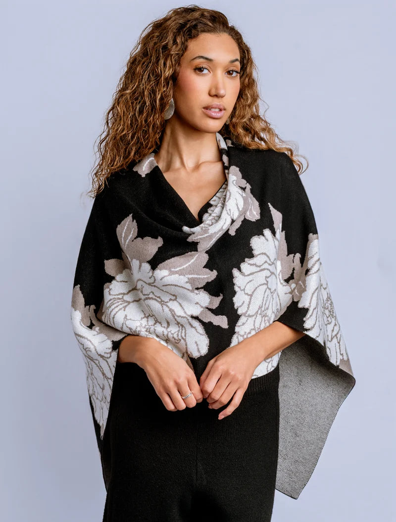Peony Poncho - Black/Neutral