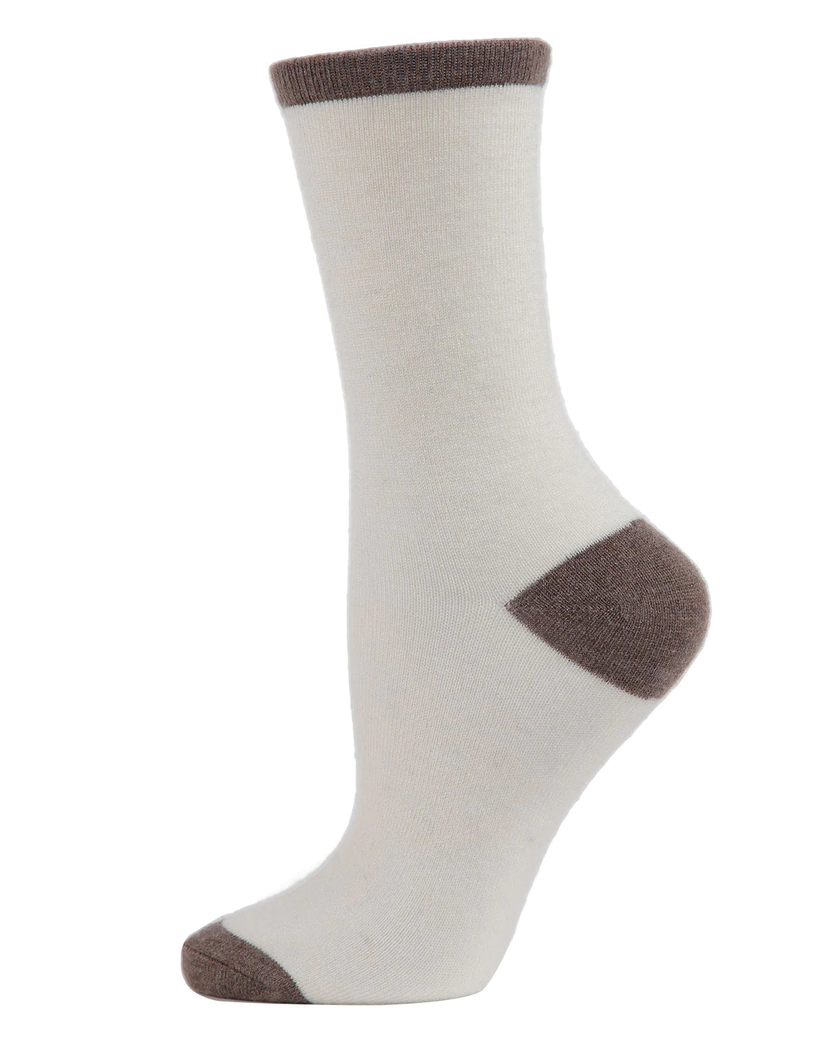 Tipped Flat Knit Cashmere Crew Socks - Ivory