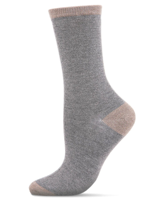 Tipped Flat Knit Cashmere Crew Socks - Heather Grey