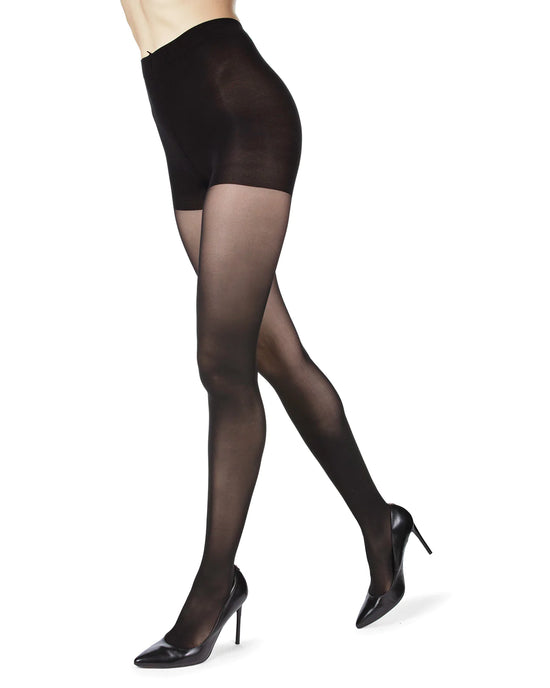 Velveteen Semi-Opaque Control Top Tights - Black