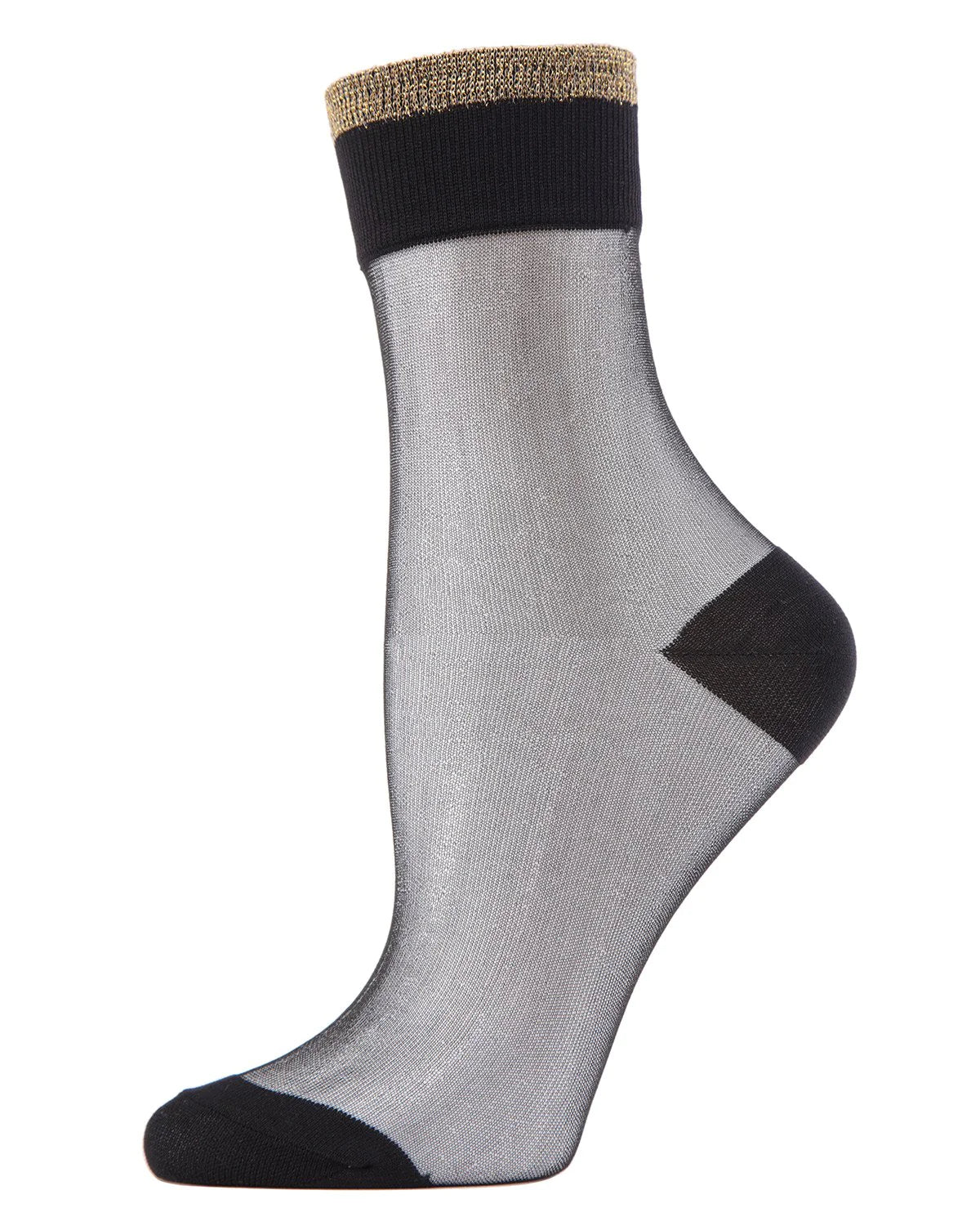 Metallic Topped Sheer Ankle Socks - Black