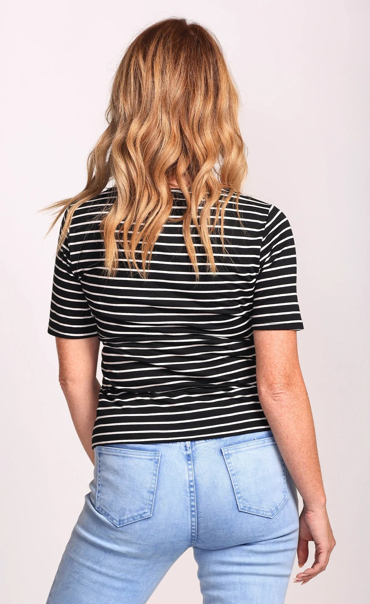 Maisy Stripe Top with 3/4 Sleeves - Black