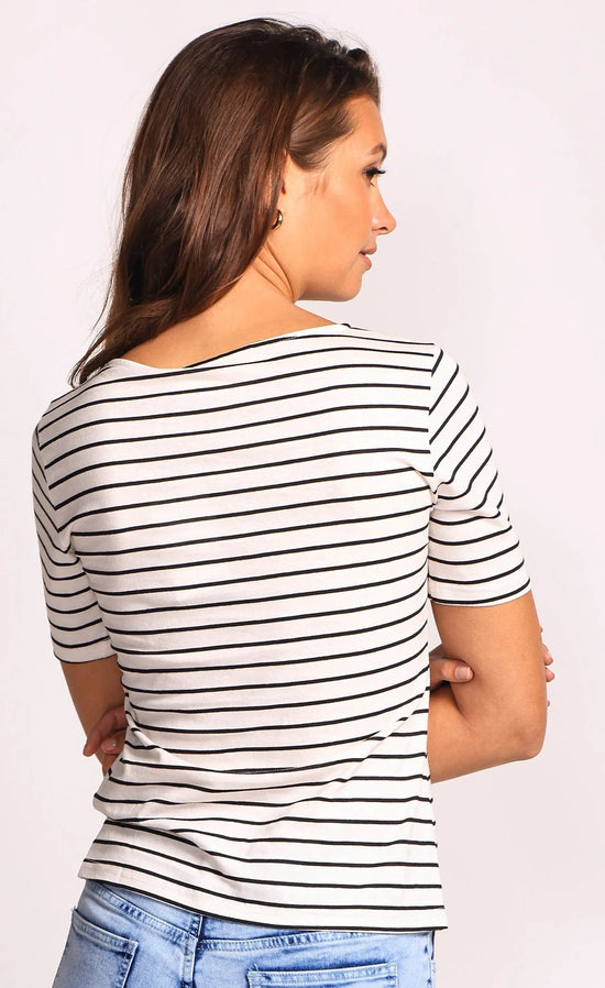 Maisy Stripe Top with 3/4 Sleeves - White