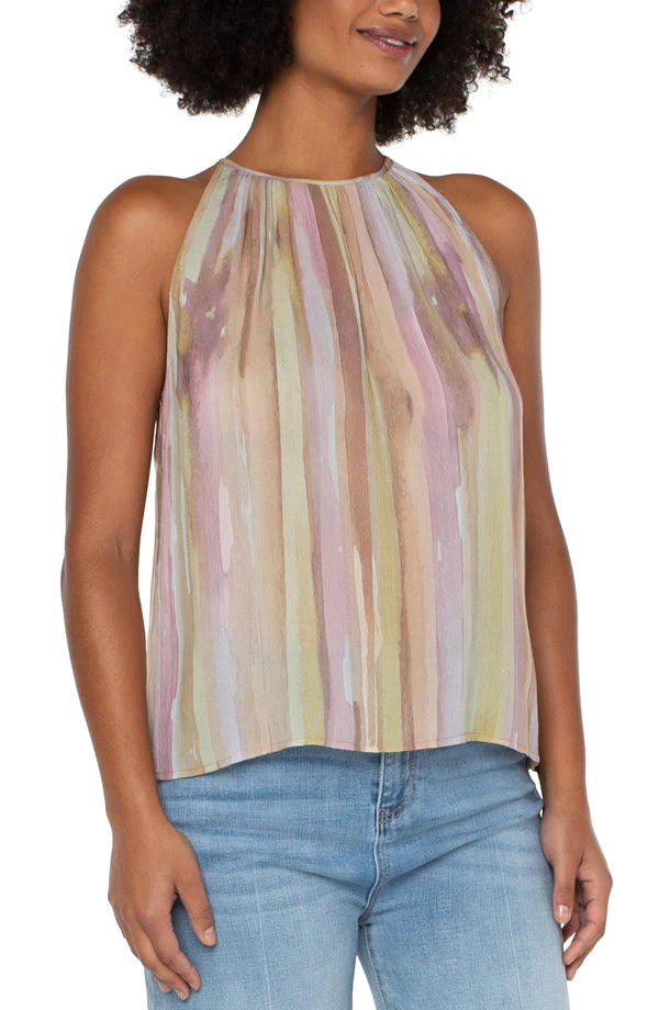 Load image into Gallery viewer, Sleeveless Mock Neck Halter Top - Watercolor Stripe
