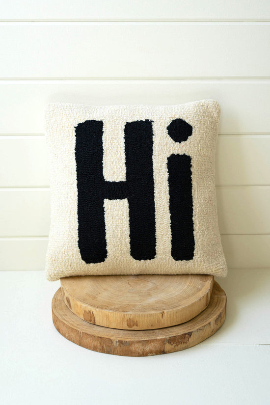 "Hi" Hand-Hooked Pillow