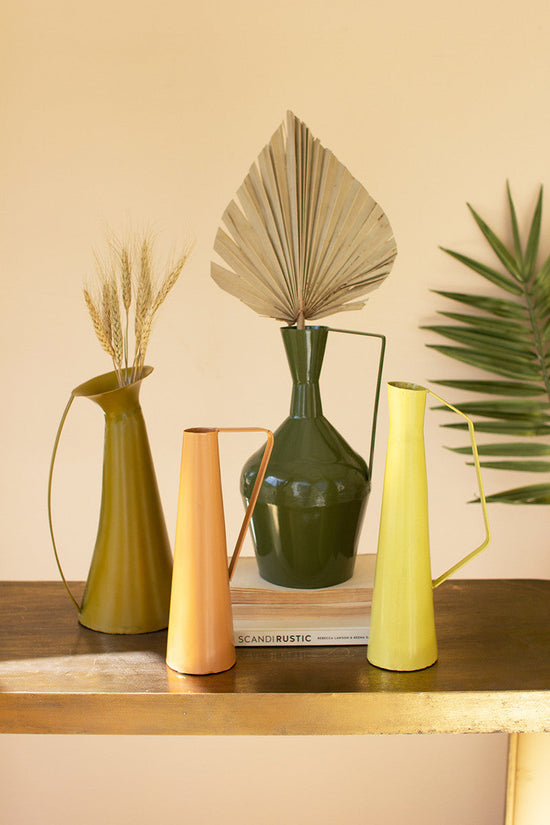 Painted Metal Vase With Handle - Yellow