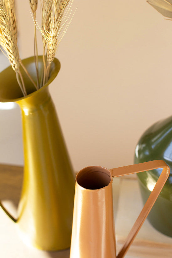 Painted Metal Vase With Handle - Yellow