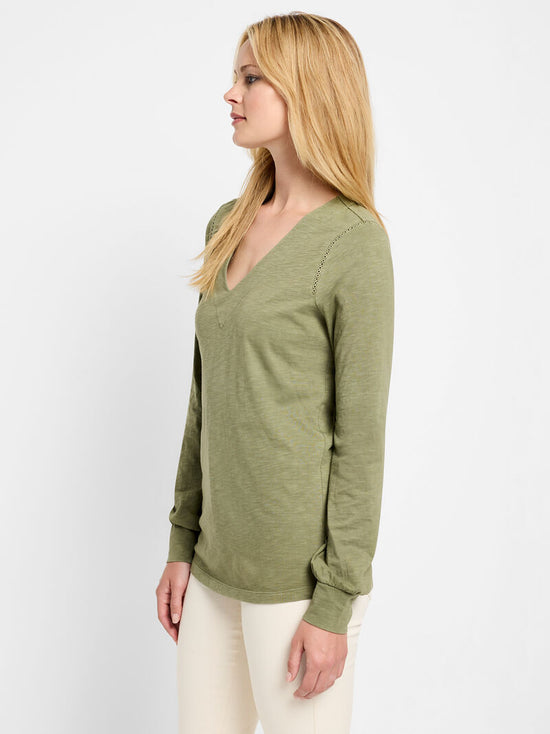 Lace Detail Long Sleeve Top - Olivewood