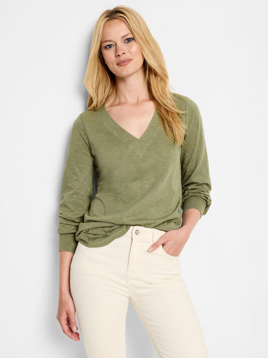 Lace Detail Long Sleeve Top - Olivewood