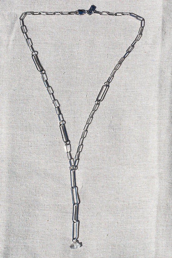 Odyssey Lariat Necklace with Crystal - Silver