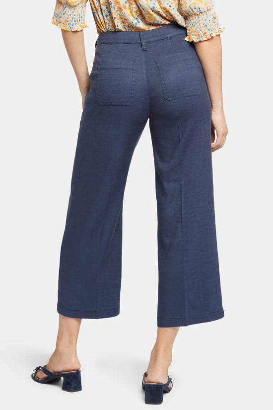 Wide Leg Cropped Cargo Pants - Oxford Navy