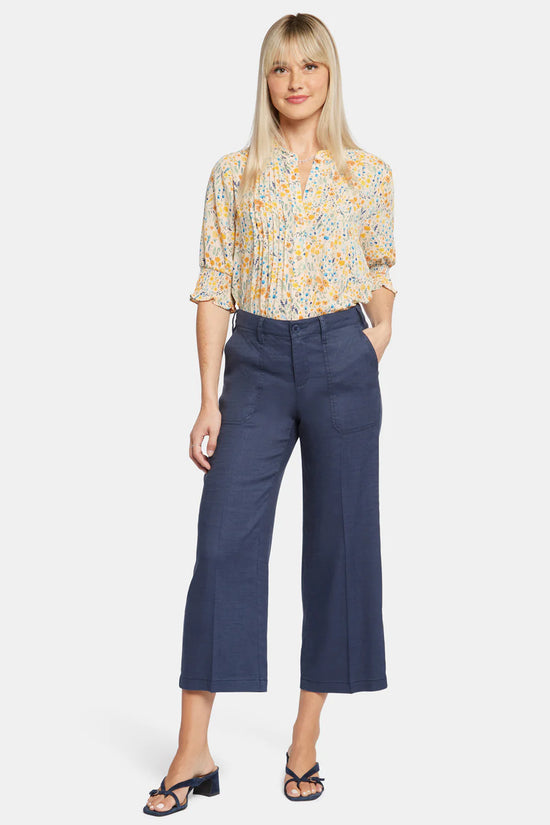 Wide Leg Cropped Cargo Pants - Oxford Navy