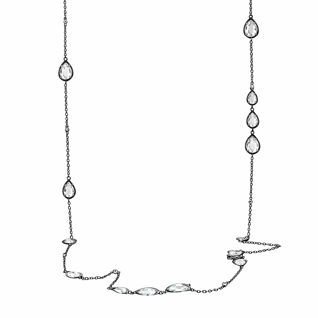 Long Black Chain with Gold and Clear CZ