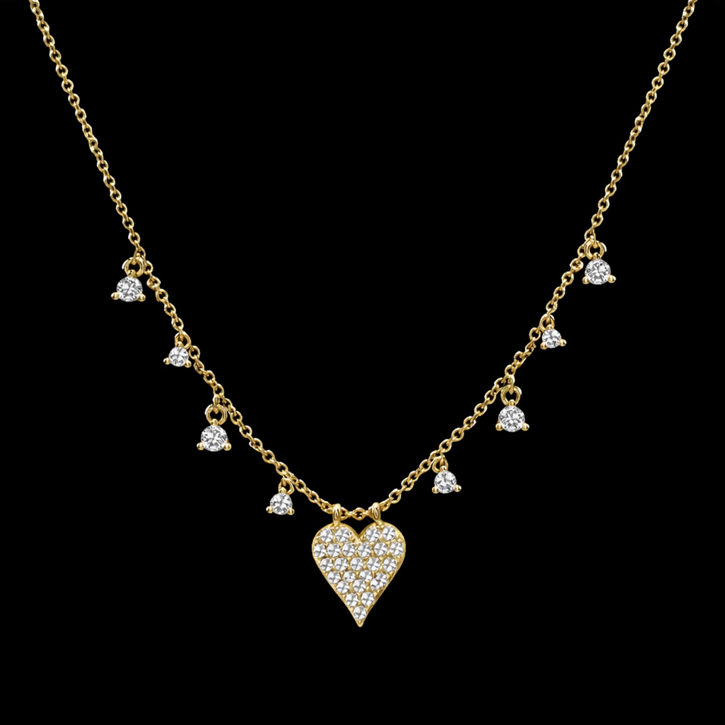 Black Chain with Gold Heart and Clear CZ Charms