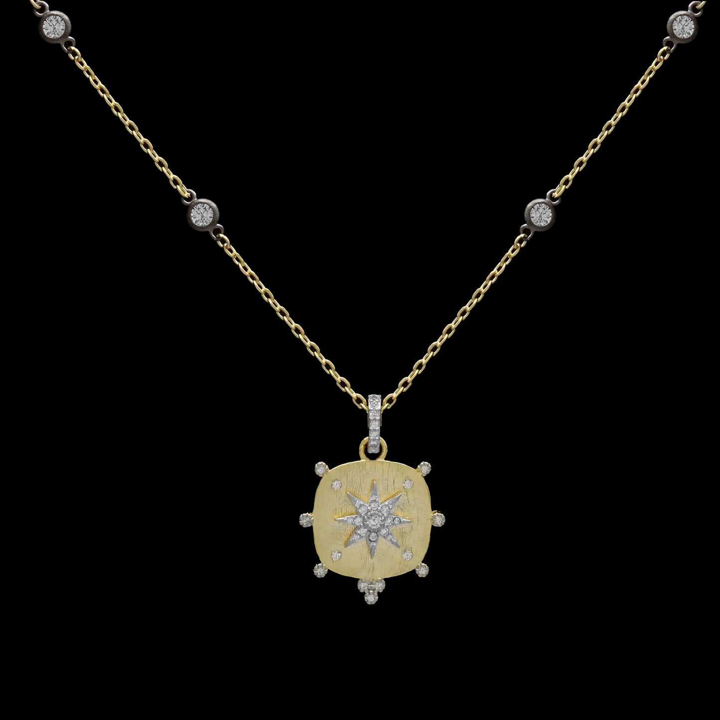 Gold Chain with Black Starburst Necklace