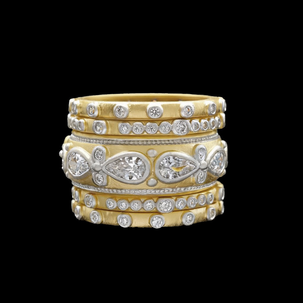 Wide Ring with Pear Shaped CZ Stones
