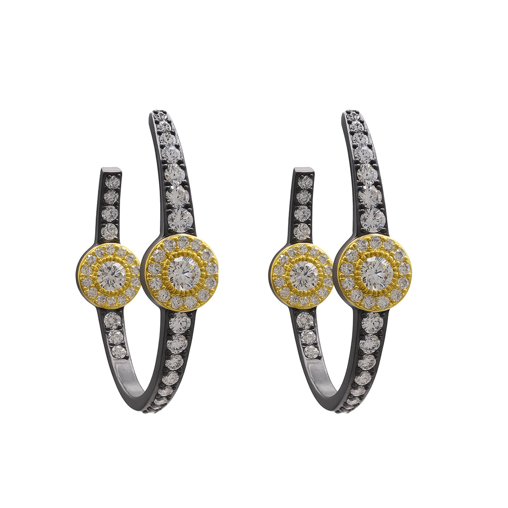 Black with Gold Gem Hoop Earrings